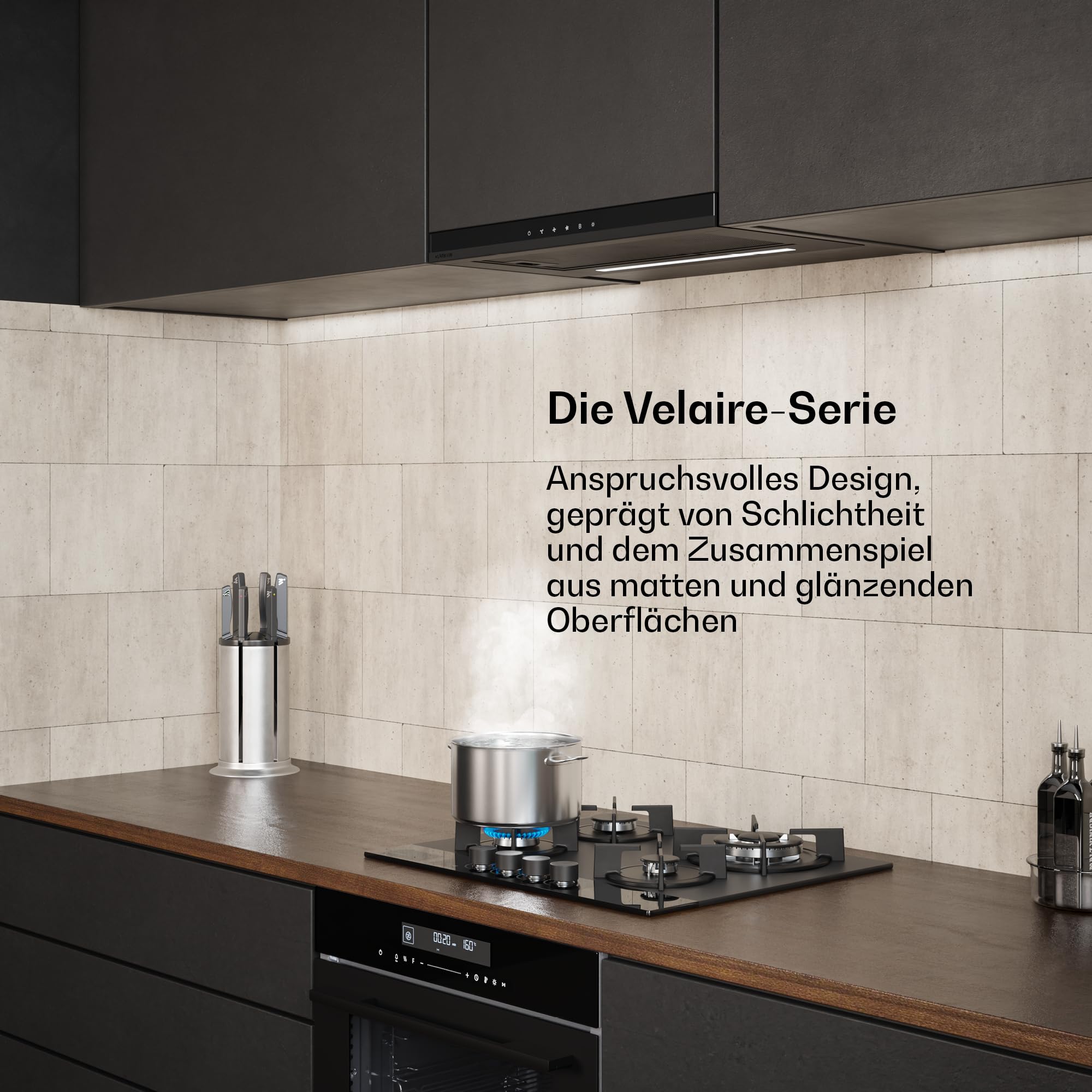 Klarstein Velaire Dunstabzugshaube 60cm, Unterbau, Ausziehbar, 896 m³/h Boost, Touch, Energieklasse A++, LED, Leise, Aluminium- & Aktivkohlefilter, Unterbauhaube Küche, Schwarz
