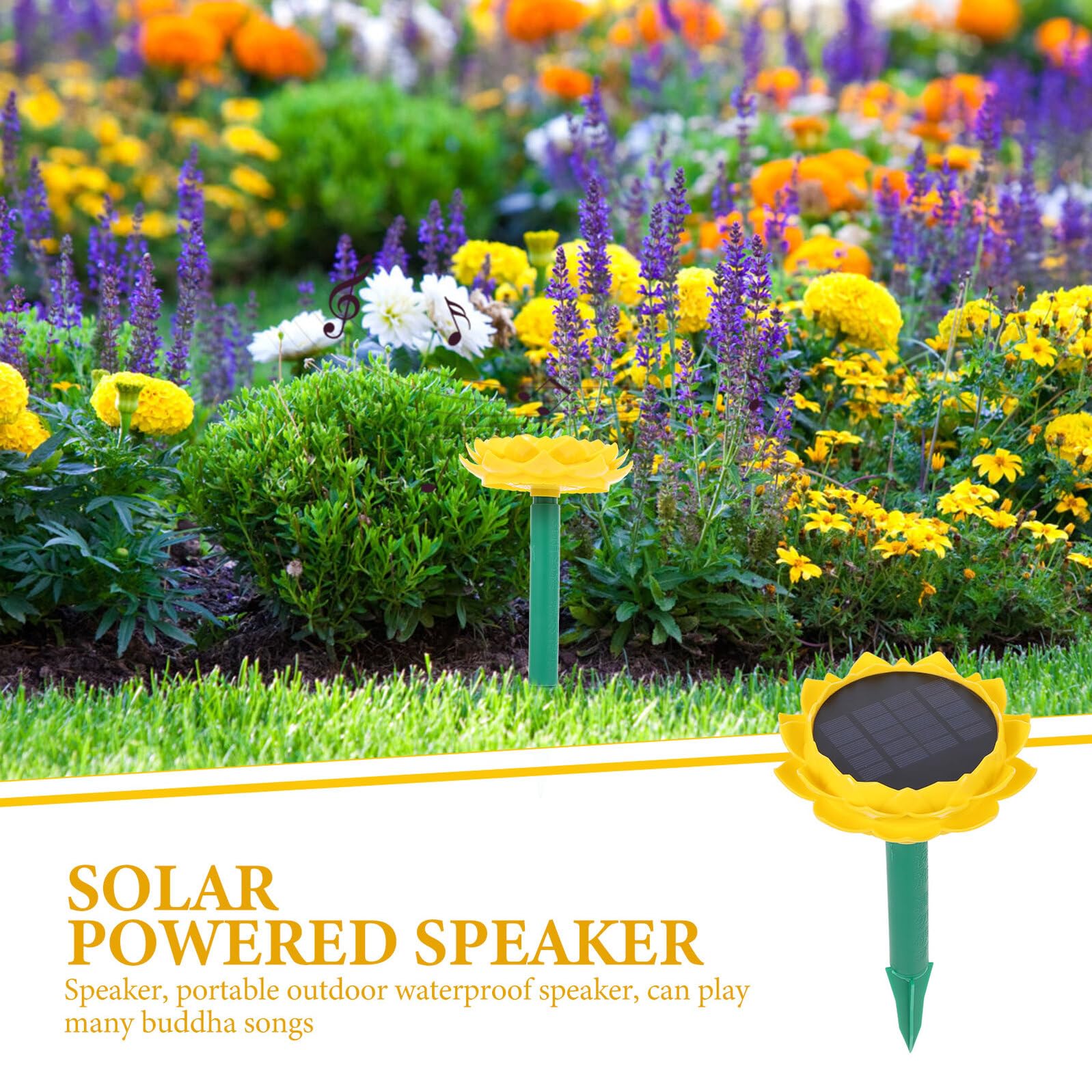Altoparlante Portatile Forma di Loto con Pannello Solare per Esterni Lettore Musica Wireless Giallo per Giardino e Cortile