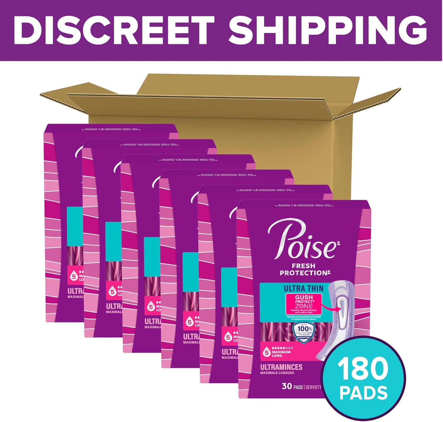 Poise Ultra Thin Incontinence Pads for Women, 5 Drop, Long, 180 ct image 2