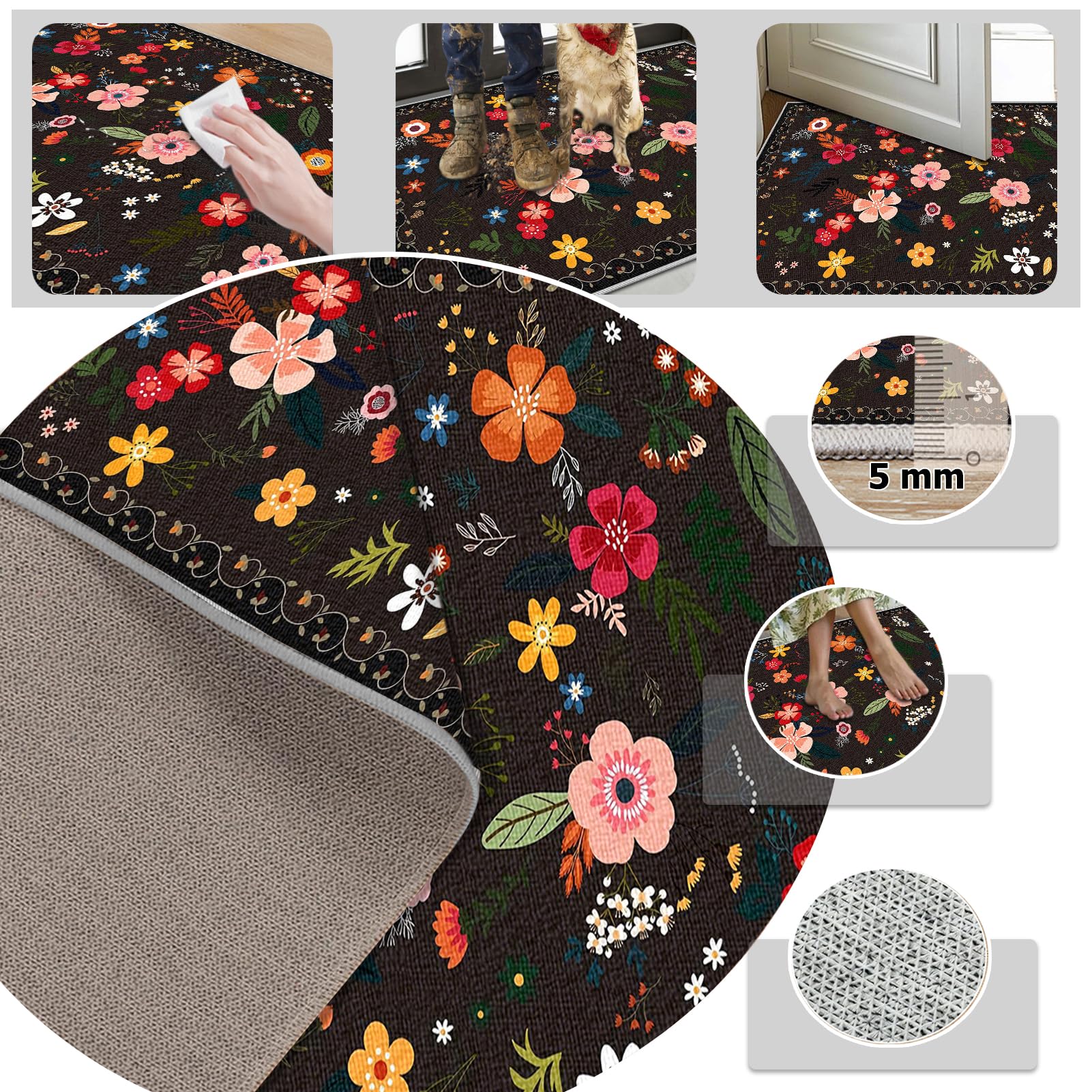 Dywan do salonu, sypialni, styl vintage, 170 x 190 cm, nadaje się do prania, antypoślizgowy dywan do jadalni, biura, z krótkim włosiem, do sypialni, salonu, sypialni, sypialni, pokoju dziennego