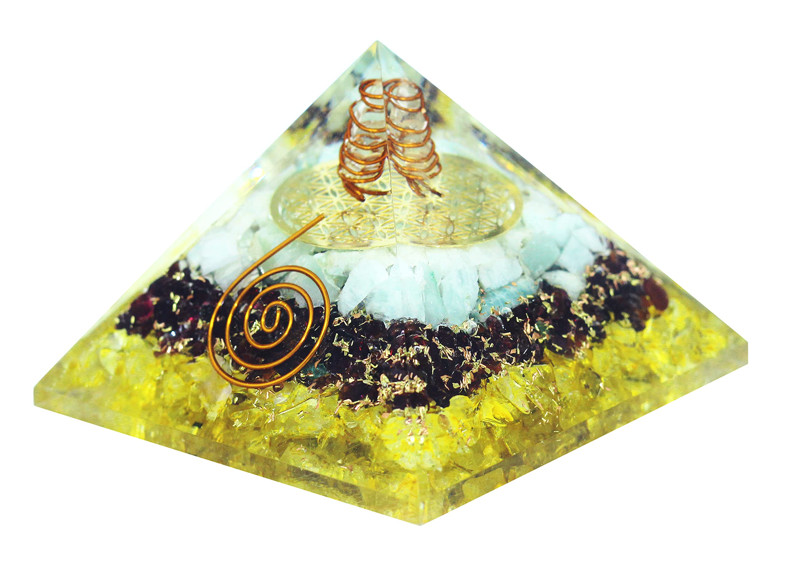 Orgone Pyramid - Promotes Prosperity and Wealth- Money Crystal Green Aventurine, Red Garnet and Citrine - Reiki Healing Chakra Balancing Orgonite Pyramid - Positive Energy Flow for Yoga Meditation
