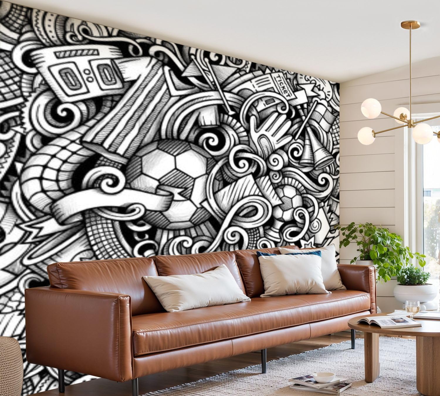 Wall Mural Wallpaper Football Hand Drawn Doodles Seamless Graphics Design Removable Silk Wall Sticker Decor for Living Room Bedroom 69