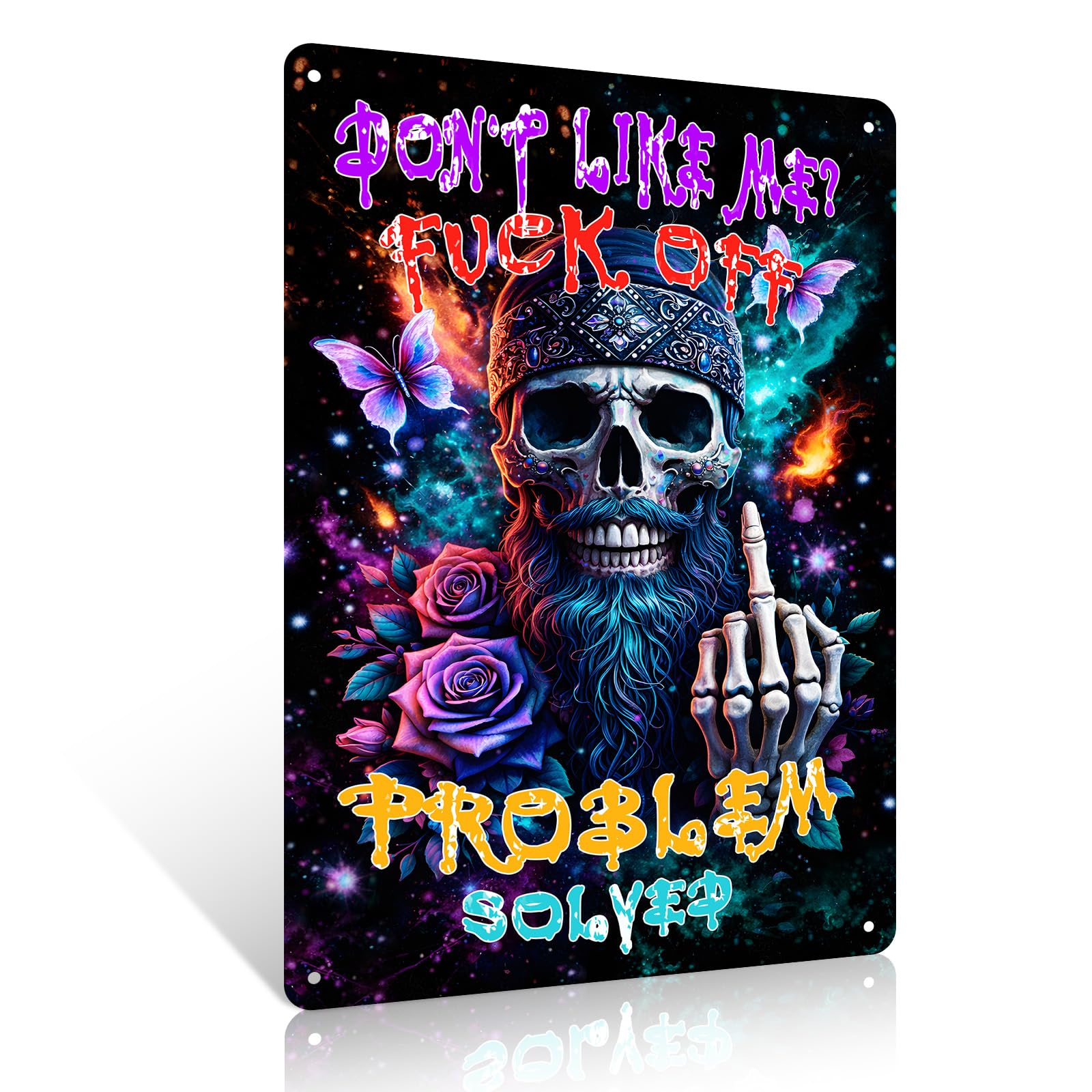 Ulord Problem Solved Skull Men Funny Metal Sign 8x12 Inches Quotes Wall Art