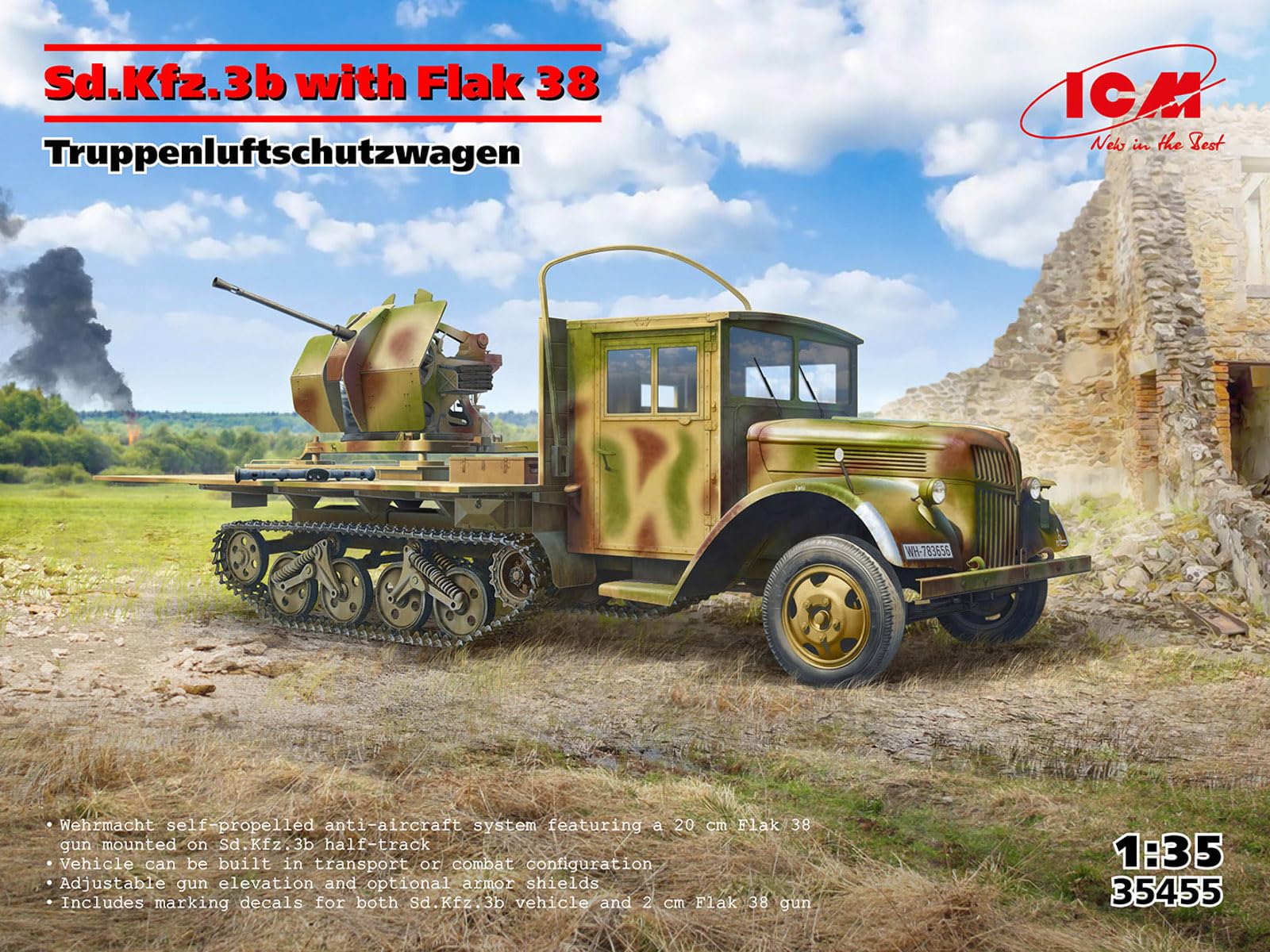 ICM 1:35 Sd.Kfz.3b with Flak 38 AA Gun, Red - Image 2