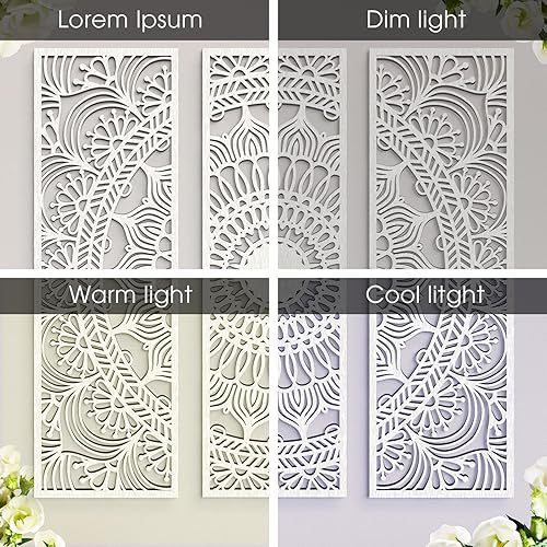 Miniatura 7 de Blulu Juego de 3 piezas de arte de pared de madera tallada con diseño de mandala, diseño floral estético de madera, decoración de casa de campo,