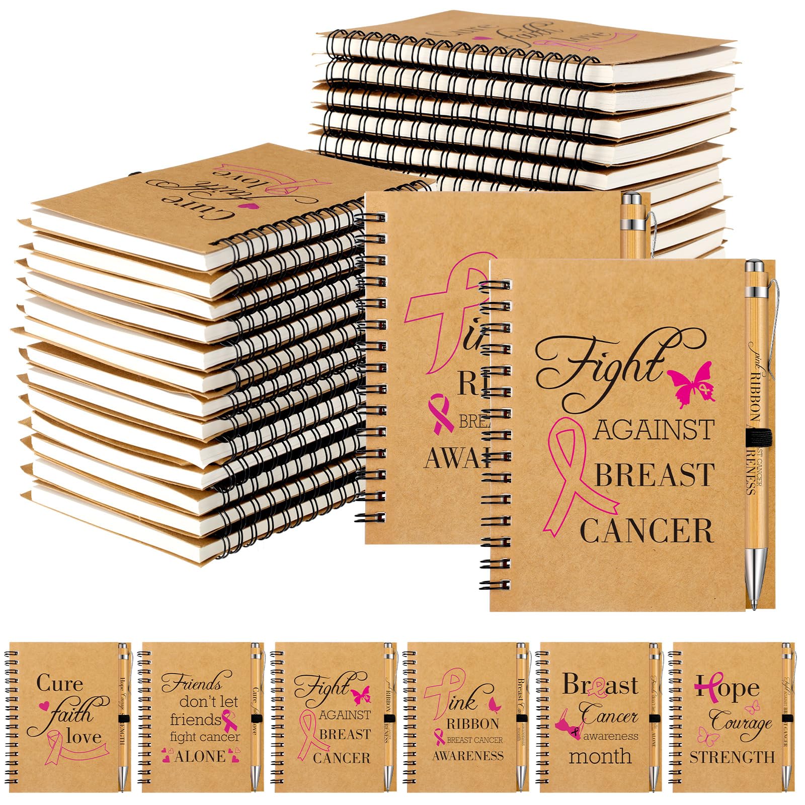 Yeaqee Mini-inspirierende Notizbücher mit Stiften, kleine motivierende Notizblöcke, rosa Schleife, Taschennotizblöcke, Aufmerksamkeit, Monat, Wertschätzung, Geschenke für Frauen und Mädchen, 50 Stück