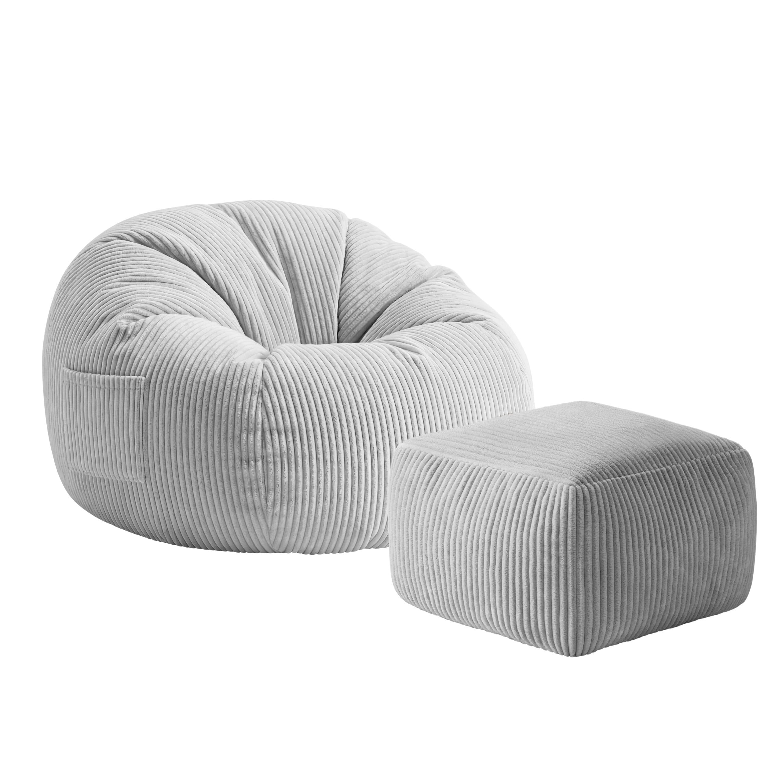 MARK ADLER Comfy 3.0 ogromny worek do siedzenia XL z podnóżkiem, dla dorosłych, szary | Duży fotel i pufa ze sztruksu z uchwytem – 125 x 85 x 50 cm wygodny – wypełnienie piankowe – do sypialni i salonu