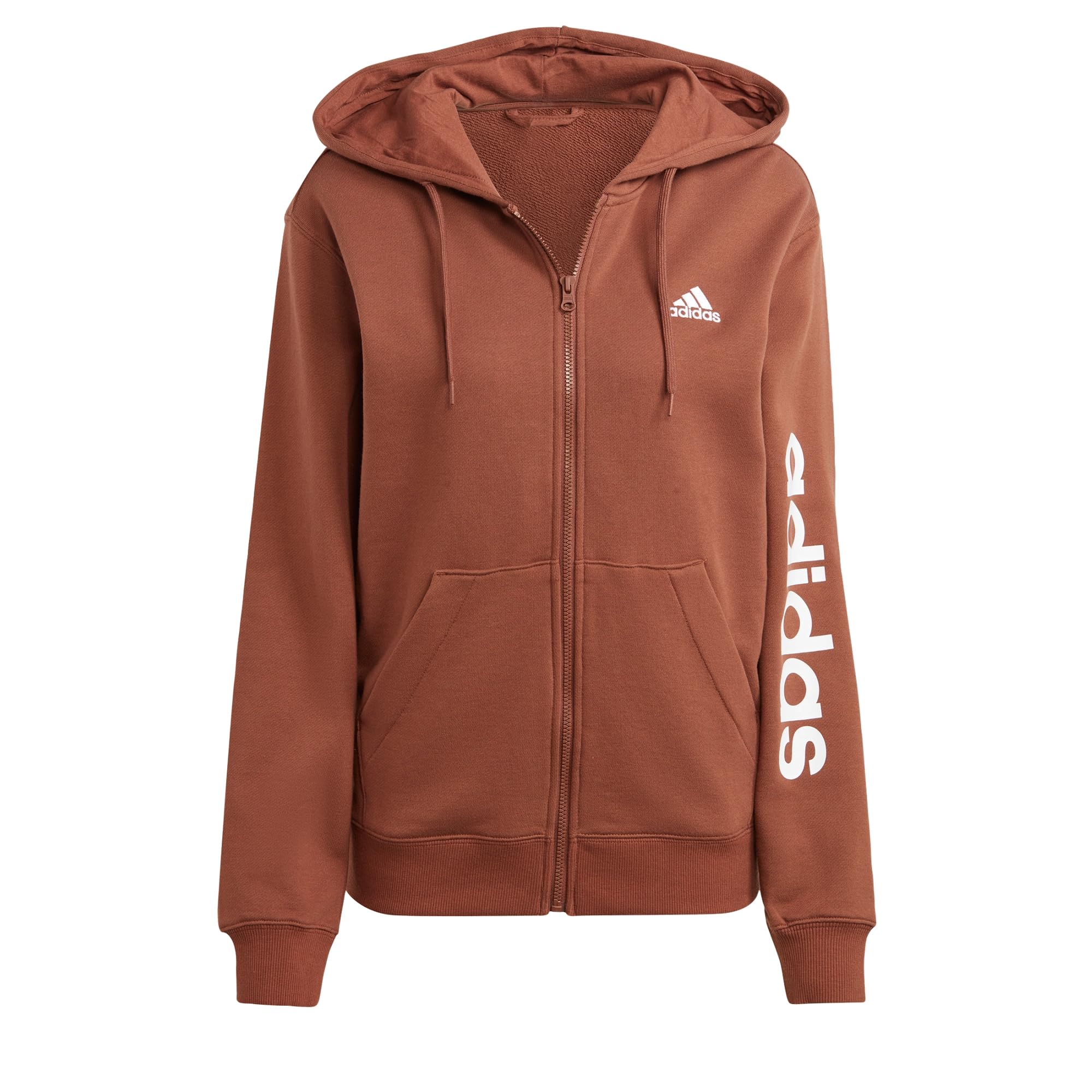 adidas Damen Essentials Linear Full-Zip French Terry Hoodie, Preloved Brown/White, M