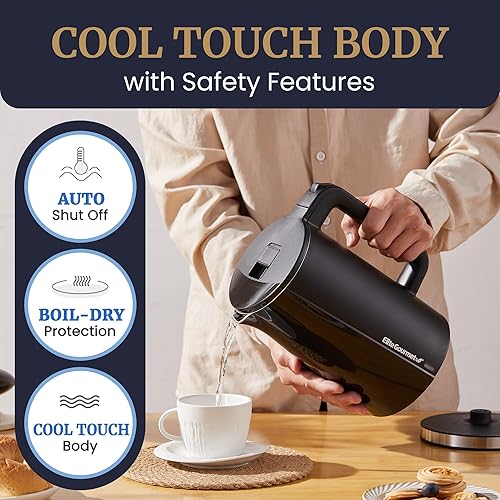 Miniatura 2 de Elite Gourmet Hervidor eléctrico Cool-Touch de 1500 W de 1.7L, tapa de acero inoxidable e interior sin BPA, doble pared, apagado automático, color