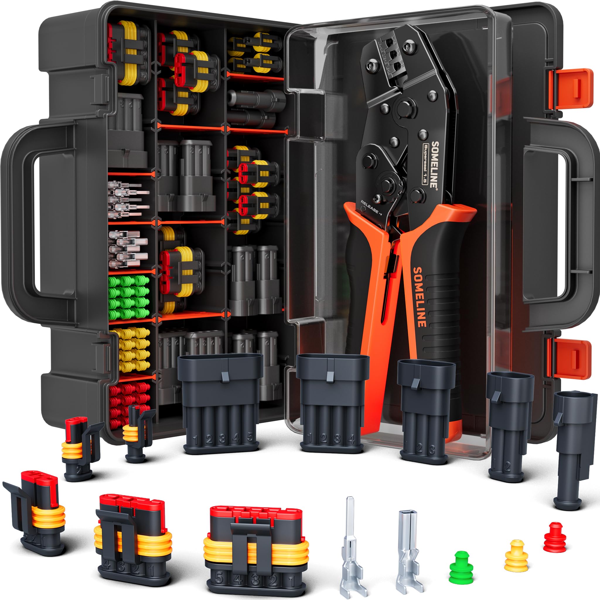 SOMELINE Waterproof Automotive Electrical Connector Crimping Tool Kit, 1/2/3/4/5/6 Pin Automotive Wire Connectors