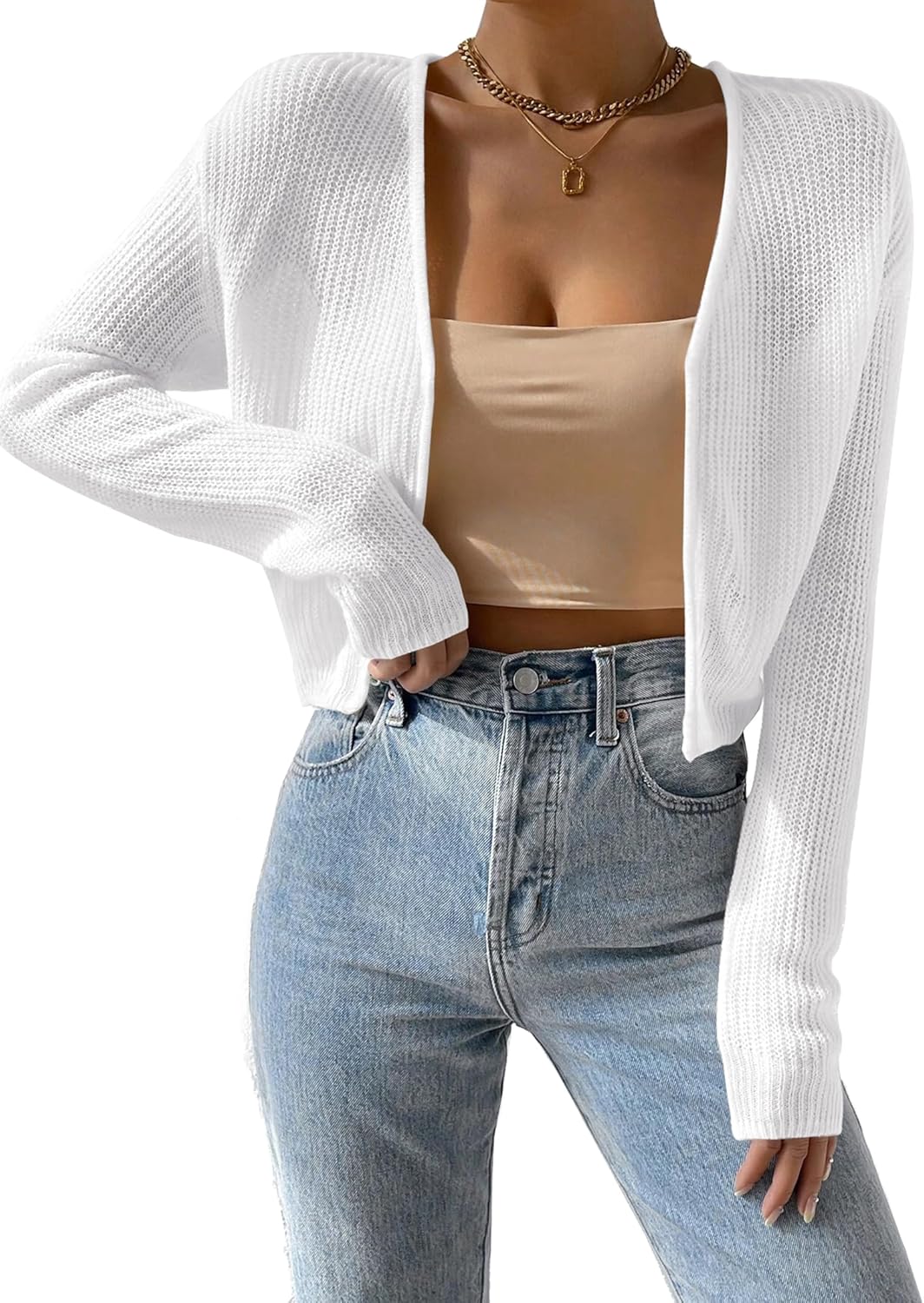 MURMUREY Cropped Cardigan Sweaters Open Front Long Sleeve Cardigans Lightweight Fall Bolero Shrugs