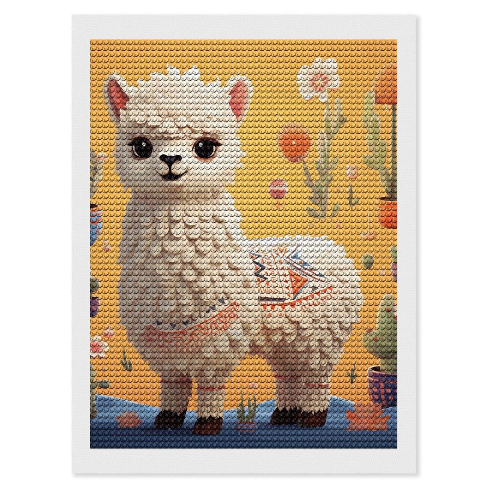 FekiLoot Cartoon Alpaca Cute Animal Diamond Art Kits for Adults, 5D Aurora Diamond Painting Kits for Beginners DIY Full Drill Dots Gem Art Paint Crafts for Home Wall Decor 12"x16"