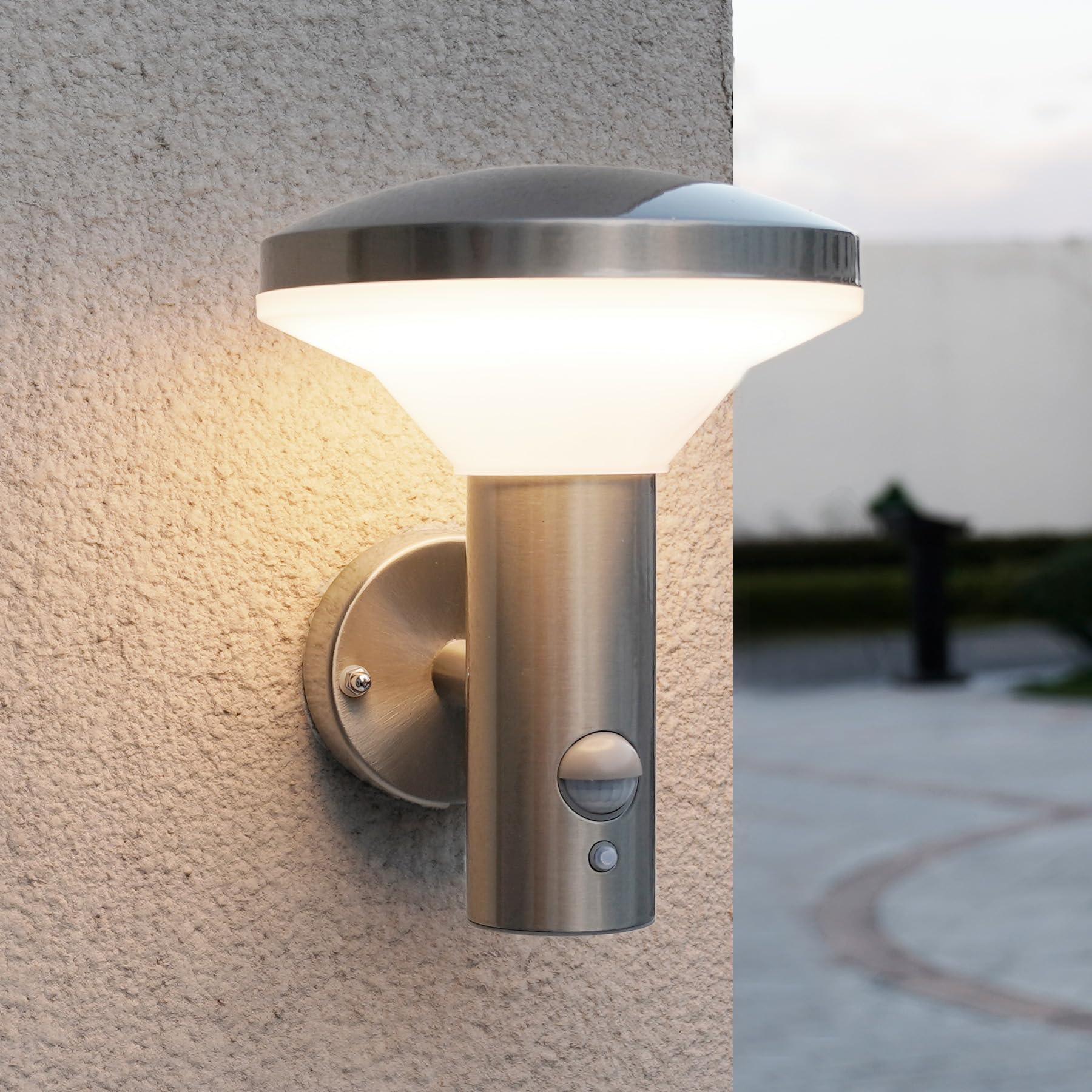 NBHANYUAN Lighting LED Lampe d'extérieur avec Détecteur de Mouvement,Lampes Murales Extérieur pour Balcon,Argent SUS316 Acier Inoxydable 3000K Lumière Blanche Chaude 9W IP54 220-240V