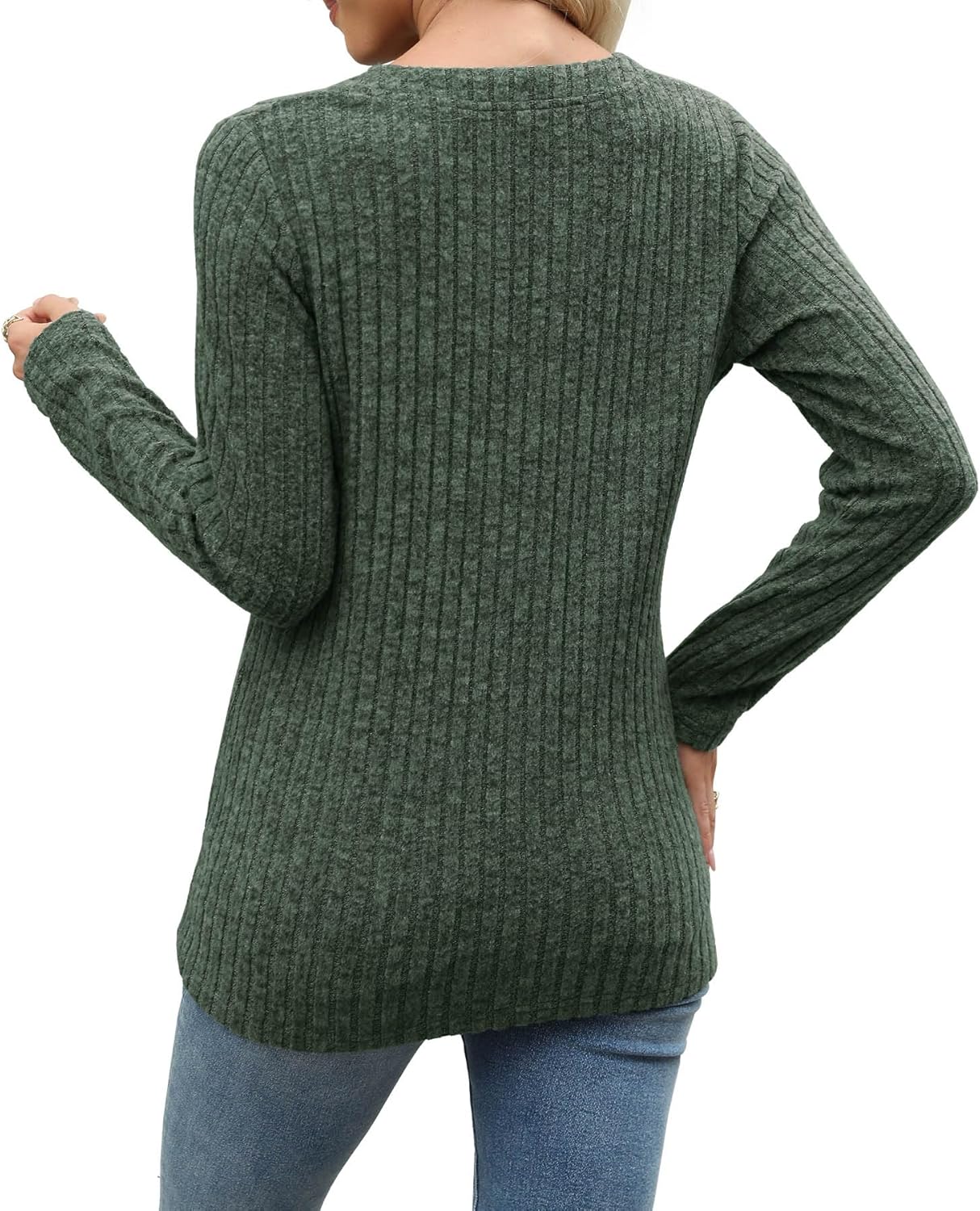 Heymiss Long Sleeve Shirts for Women V Neck Lightweight Sweaters Loose Casual Tunic Tops - Image 3