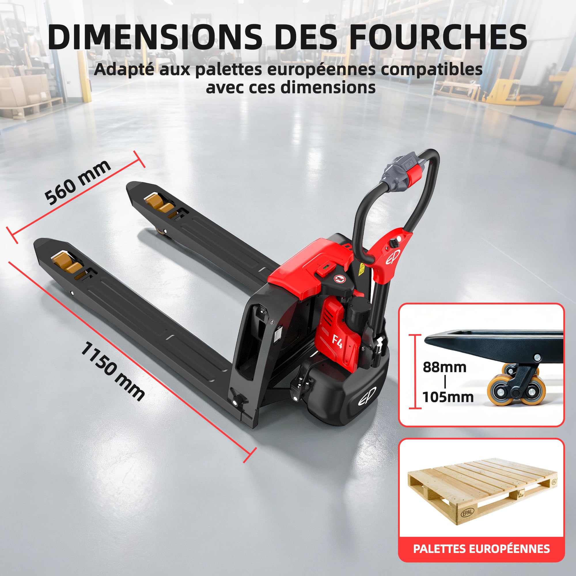 F4R20 Transpalette électrique 1 500 kg, Lithium-ION 24 V/20 Ah