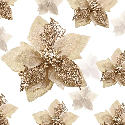 36 piezas de flores de Pascua de imitación con purpurina para decoración de boda, árbol de Navidad y Año Nuevo (negro)