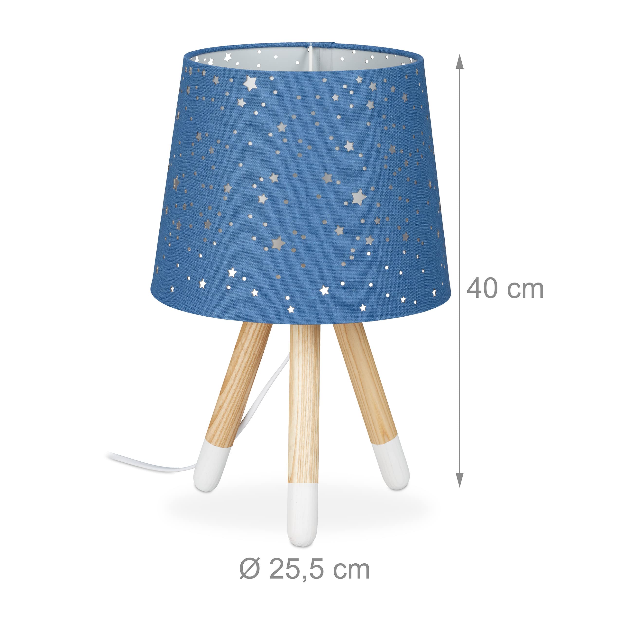 Relaxdays Lámpara de mesa infantil, Para niños & niñas, E14, Redonda, 40 cm, Estrellas, Azul