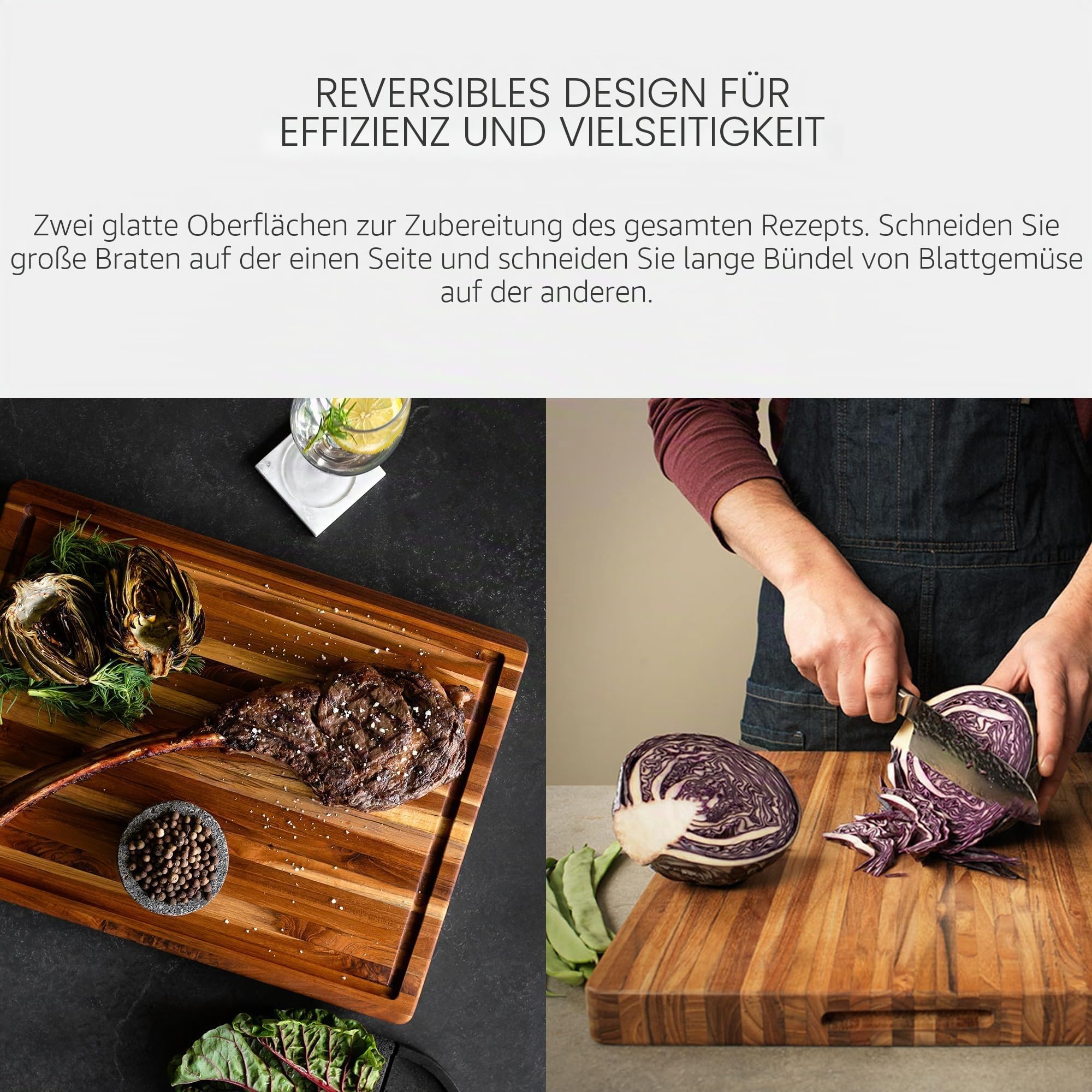 Teakhaus Schneidebrett Holz, 41×31×3,8 cm, FSC-Teakholz, Saftrille | Tranchierbrett, für Gemüse, Fleisch & Kräuter, natürlicher Ölgehalt, wasserabweisend, antibakterielle Eigenschaften