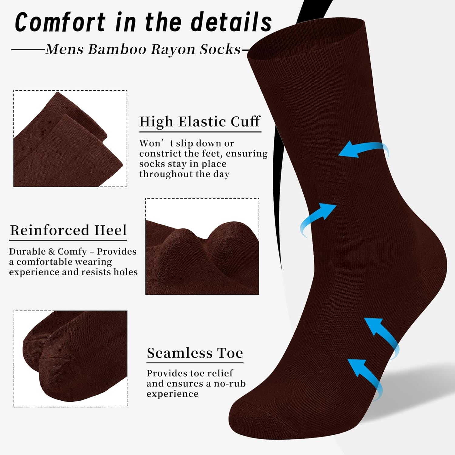 Mens Bamboo Rayon Dress Socks,Mid Calf,Moisture Wicking,Anti-Odor,Durable White Crew Socks for Men Size 10-13 - Image 4