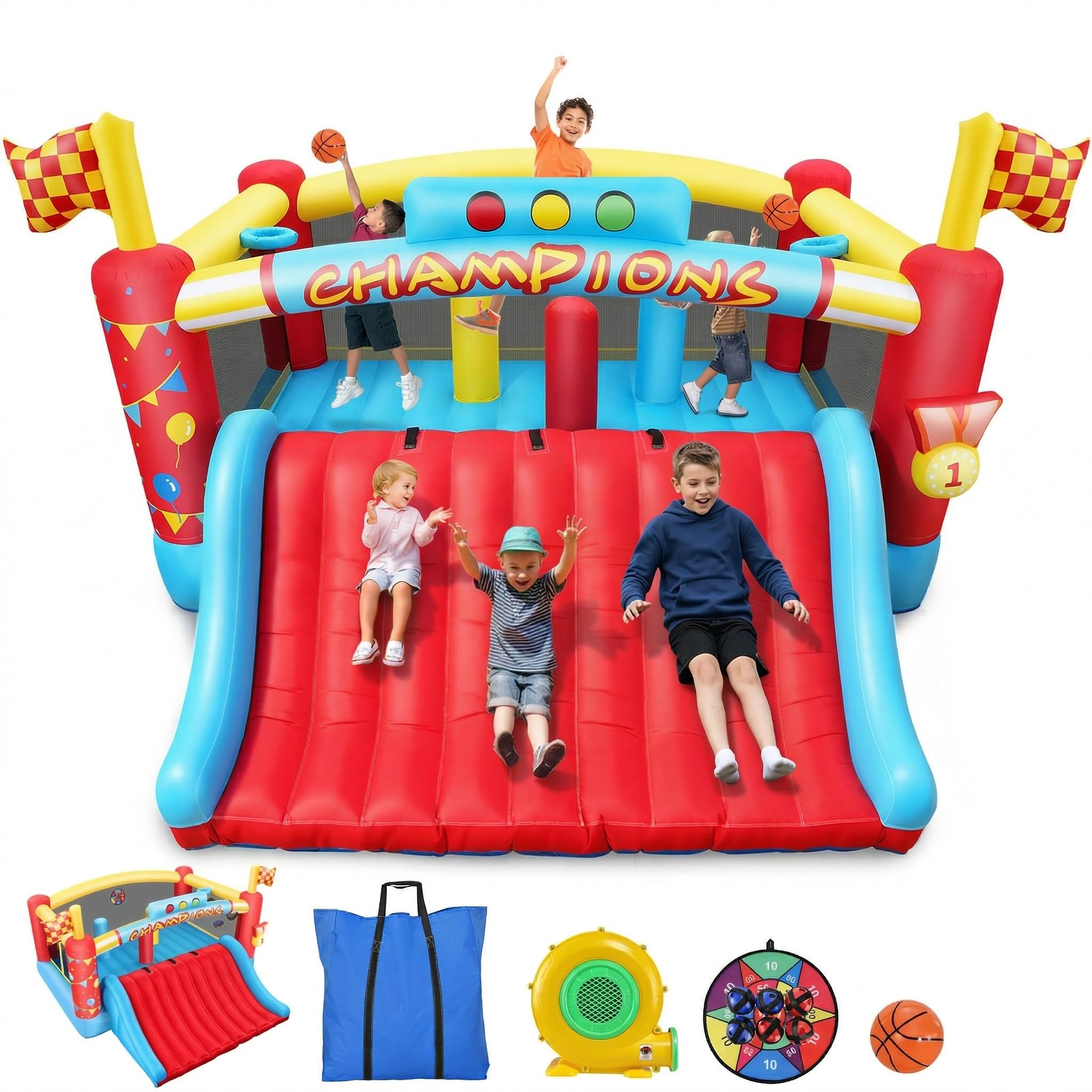 Inflatable Bounce House for Big Kids, 13.4x13 FT Large Bouncy Castle Upgraded Extra-Wide Slide, Blow Up Jumping Bouncer with Obstacle Poles & Target