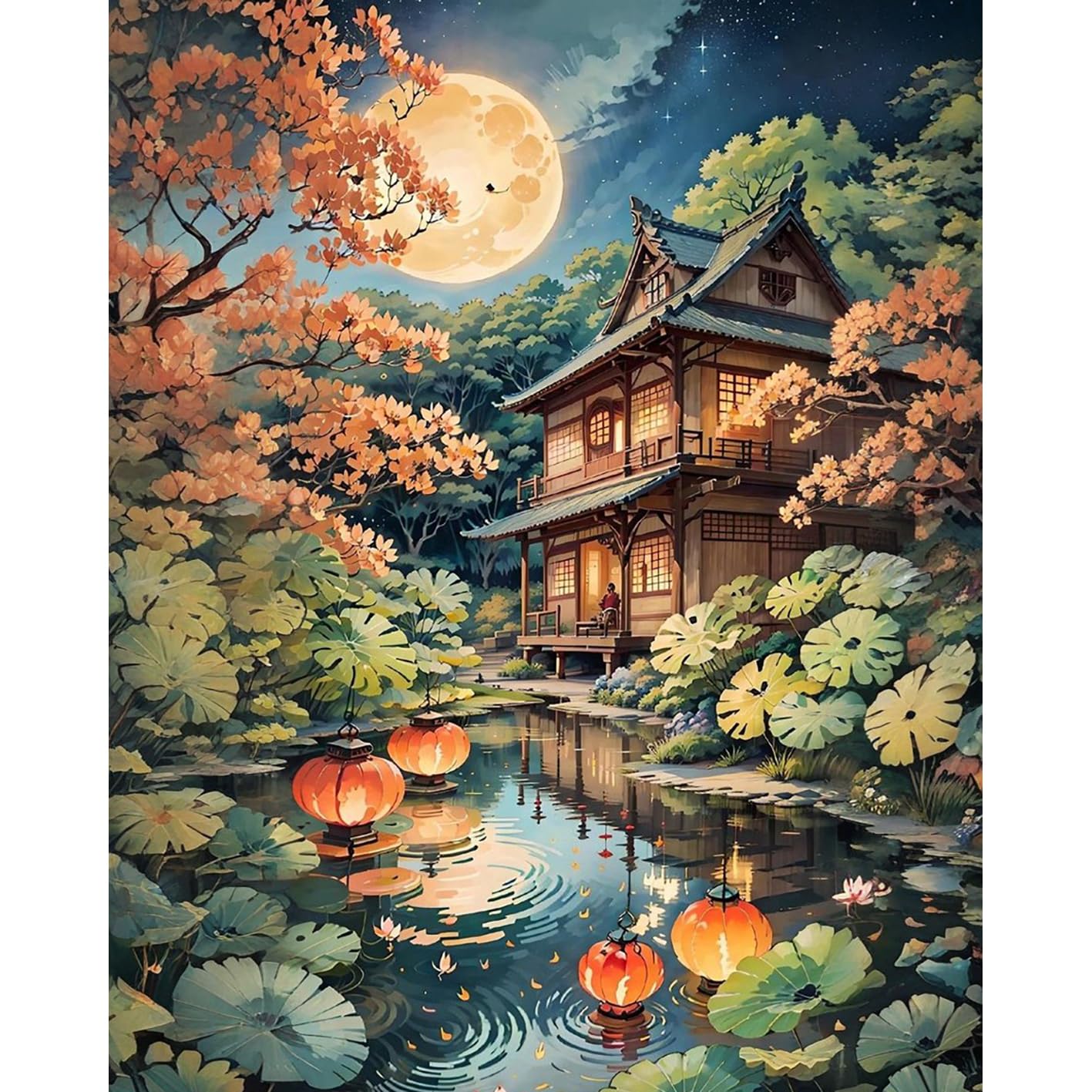 ajeponLandscape Paint by Numbers Kit-House Paint by Number Kits for Adults,Scenery Adults Paint by Numbers Kits on Canvas Without Frame Oil Painting Acrylic Paints for Home Wall Decor 16X20inch