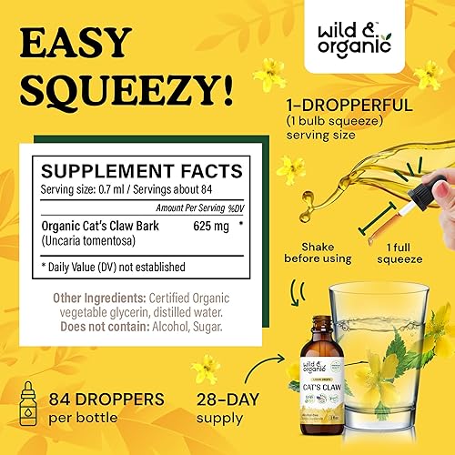 Miniatura 3 de Wild & Organic Tintura de garra de gatos, extracto de garra de gato sin alcohol para apoyo inmunológico, suplemento concentrado de hierbas de garra