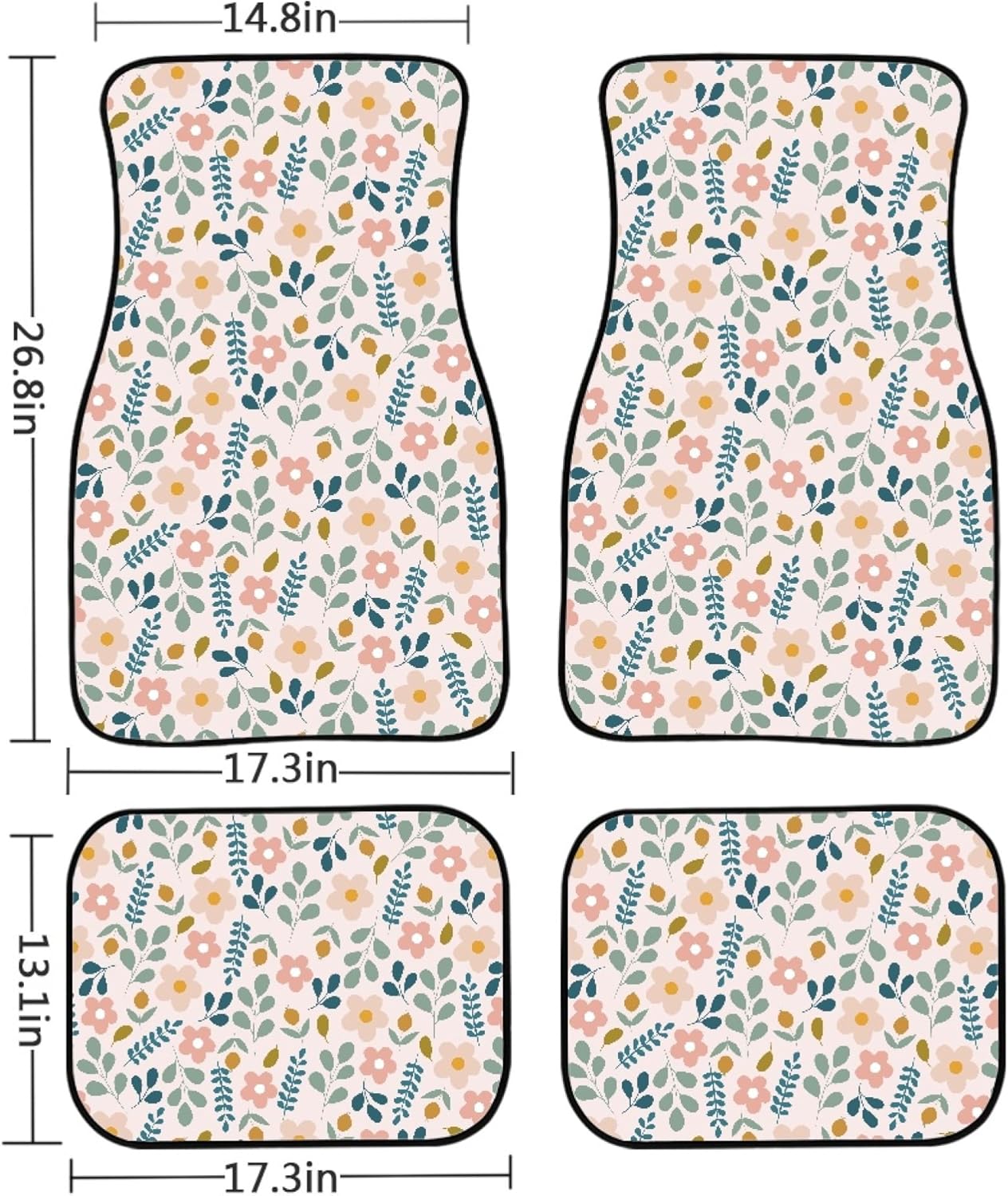 Cute Flower Car Floor Mats 4Pcs Botanical Spring Flowers and Leaves Abstract Floral Background Floor Mats for Cars Custom Front Rear Vehicle Rugs Universal Auto Accessories for Trucks Sedans - Image 2