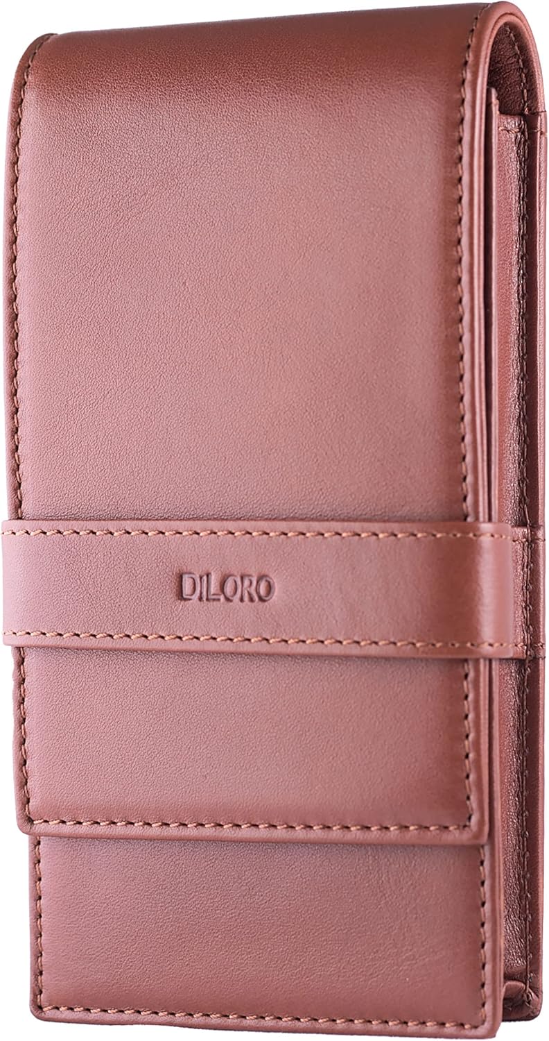DiLoro Leather Quad Pen Case Pencil Pouch Holder for Four Fountain Ballpoint Rollerball Pens and Pencils