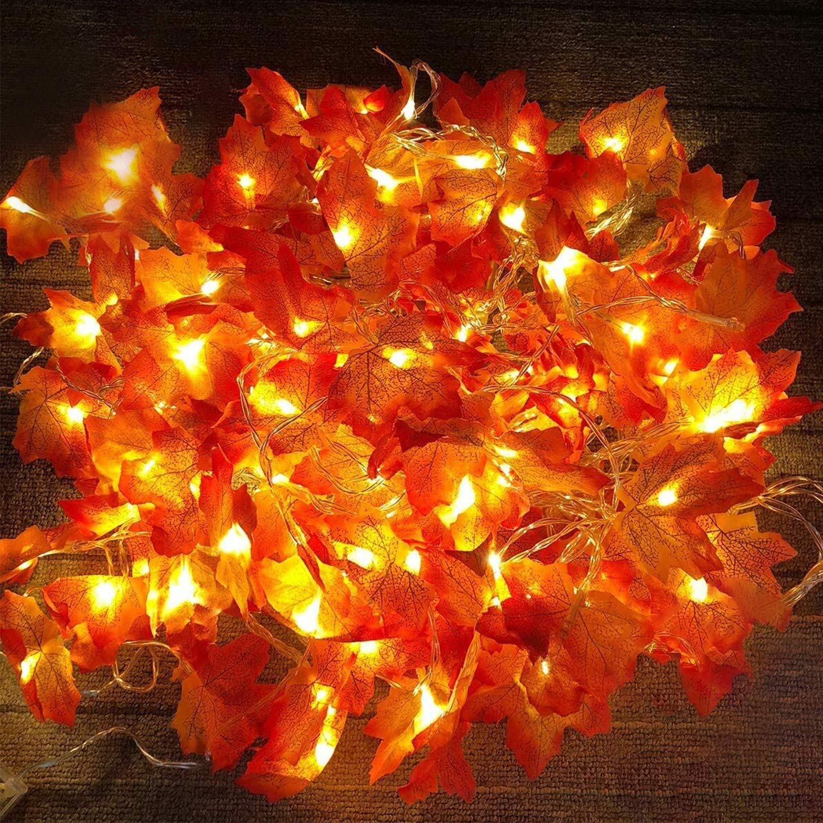 GBD 5 Pack Maple Leaves Fall Garland Lights,Fall Decor 50 Ft/100 LED Fall Leaves Fall String Lights Waterproof Battery Operated Thanksgiving Halloween Autumn Harvest Home Indoor Outdoor Decor