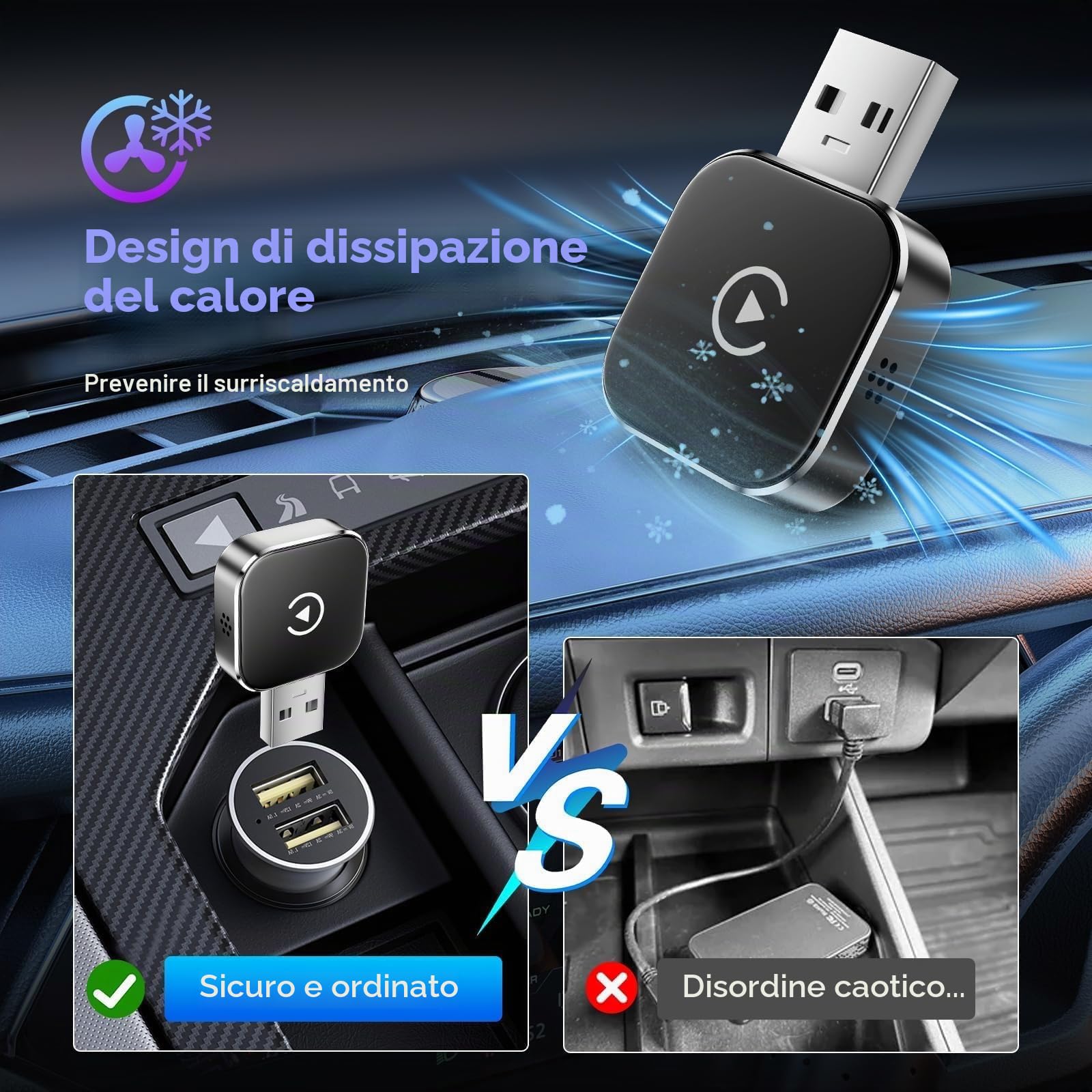2026 Adattatore Wireless Carplay & Android Auto 2 in 1, Adattatore Android Auto WiFi 2,4+5,0 GHz, Plug and Play, Connessione Bluetooth 5.0 Stabile, USB C/A, Compatibile Con Telefoni IOS 10+ E Android