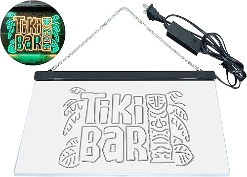 Miniatura 8 de Tiki Bar Mask Beer Pub Club Wine Letrero de neón LED de doble color, verde y amarillo, 16 x 12 pulgadas st6s43-i3139-gy