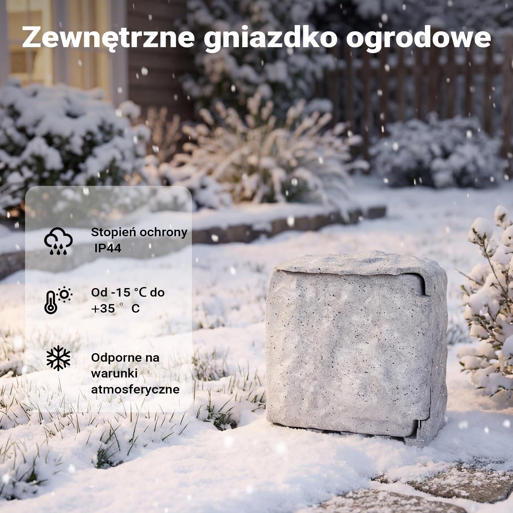 Wiltec Gniazdo ogrodowe zewnętrzne IP44 z timerem, 2 wejściami i 5 m kablem, hermetyczne gniazdko elektryczne w stylu kamienia, podwójne gniazdka schuko
