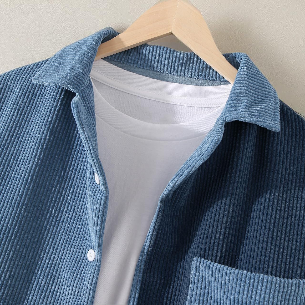 UANEO Mens Shacket Patchwork Long Sleeve Button Down Corduroy Shirts for Men - Image 5