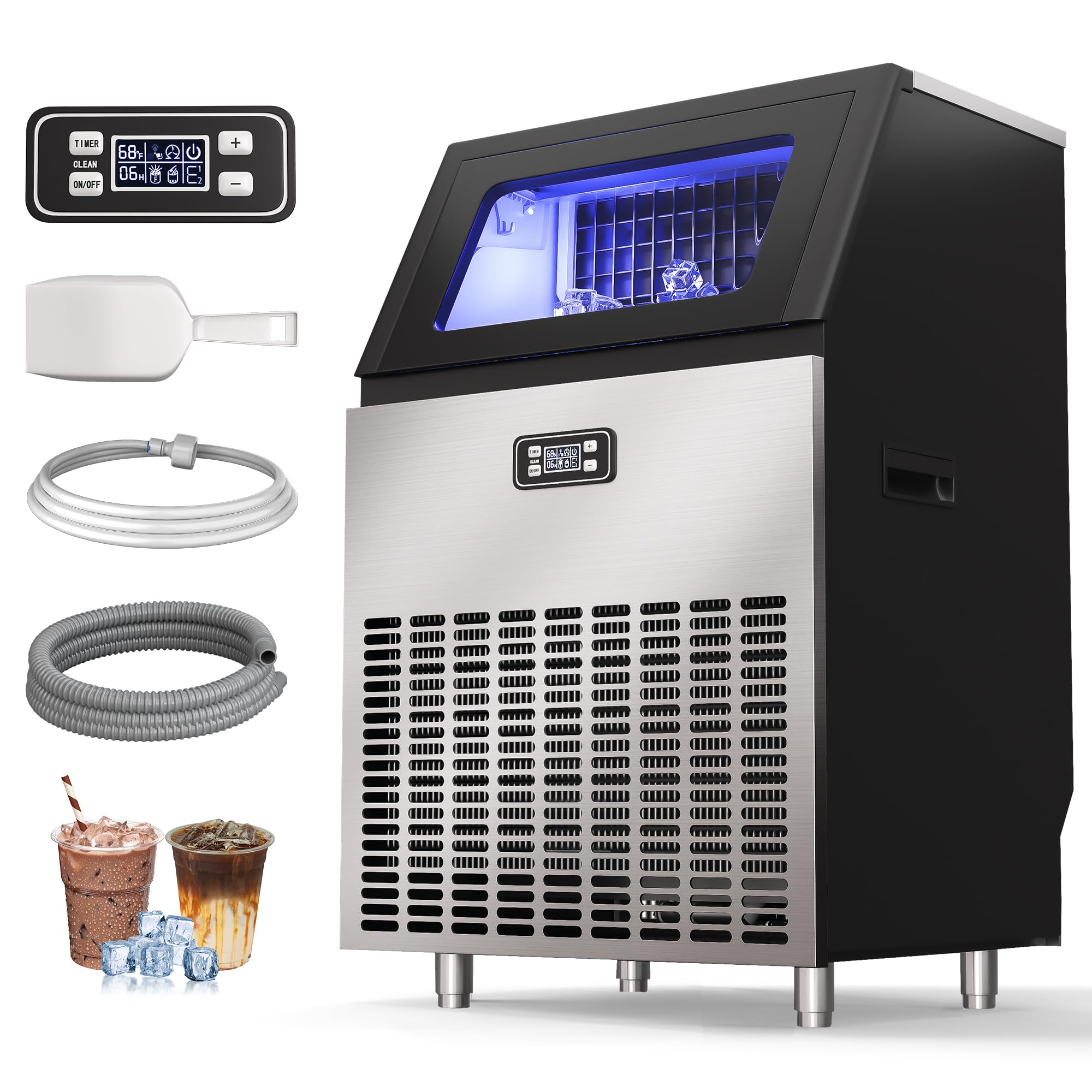 Real Relax Commercial Ice Machine, 270LBS/24H ETL Approval Under Counter Ice Maker Machine, 48LBS Ice Storage Capacity, Auto Self-Cleaning, LCD