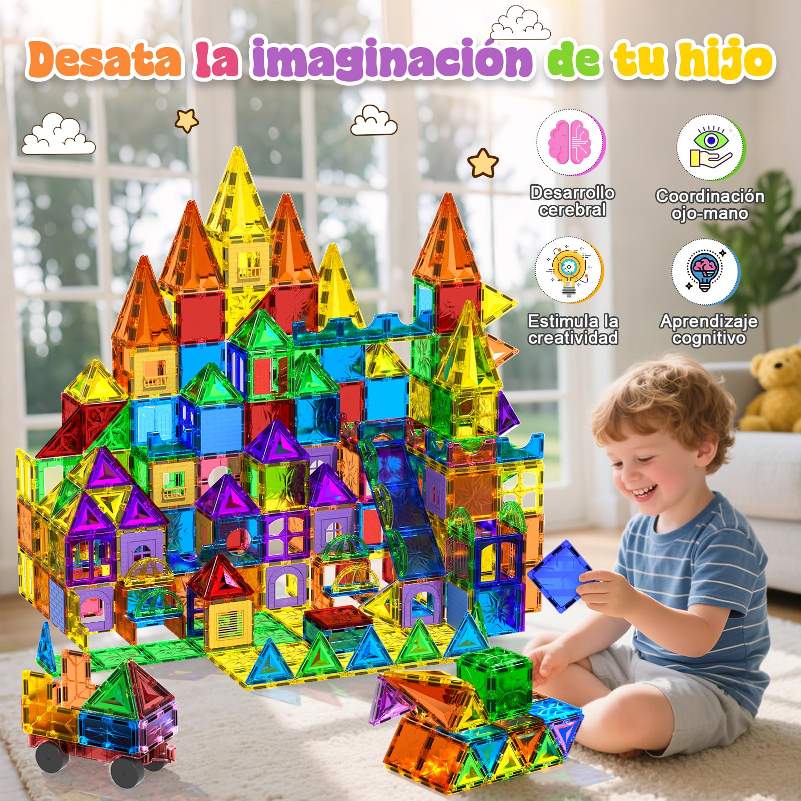 Magneverse Bloques Magnéticos 123 Piezas - Juguete de Construcción Magnético para Niños de 3 4 5 6 7 8 9 Años, Azulejos Magnéticos Educativos Stem, Regalo Creativo para Niñas y Niños