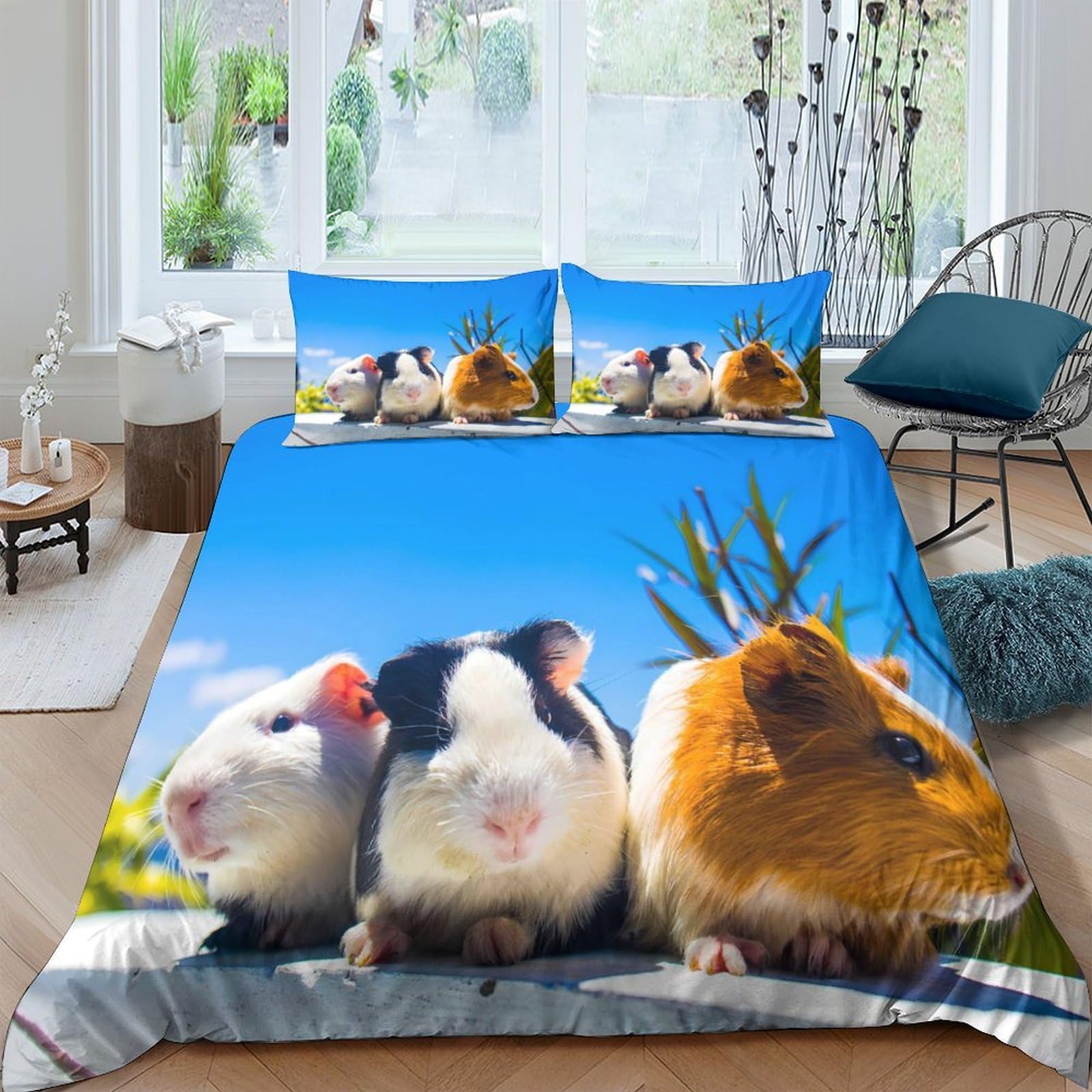 Ctjqhvkz Style-10 3D Printed Cute Guinea Pig Fitted Sheet Microfiber Soft Non Slip Animal Pattern Bed Cover For Bedroom Dorm Decor Single（135X200cm）