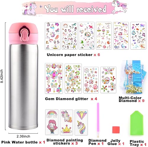 Miniatura 3 de Decorate Your Own Water Bottle, Birthday Mothers Day Gifts for Kids Age 4 5 6 7 8 9 10 Years Old Kids with Unicorn Rhinestone Glitter Gem Stickers