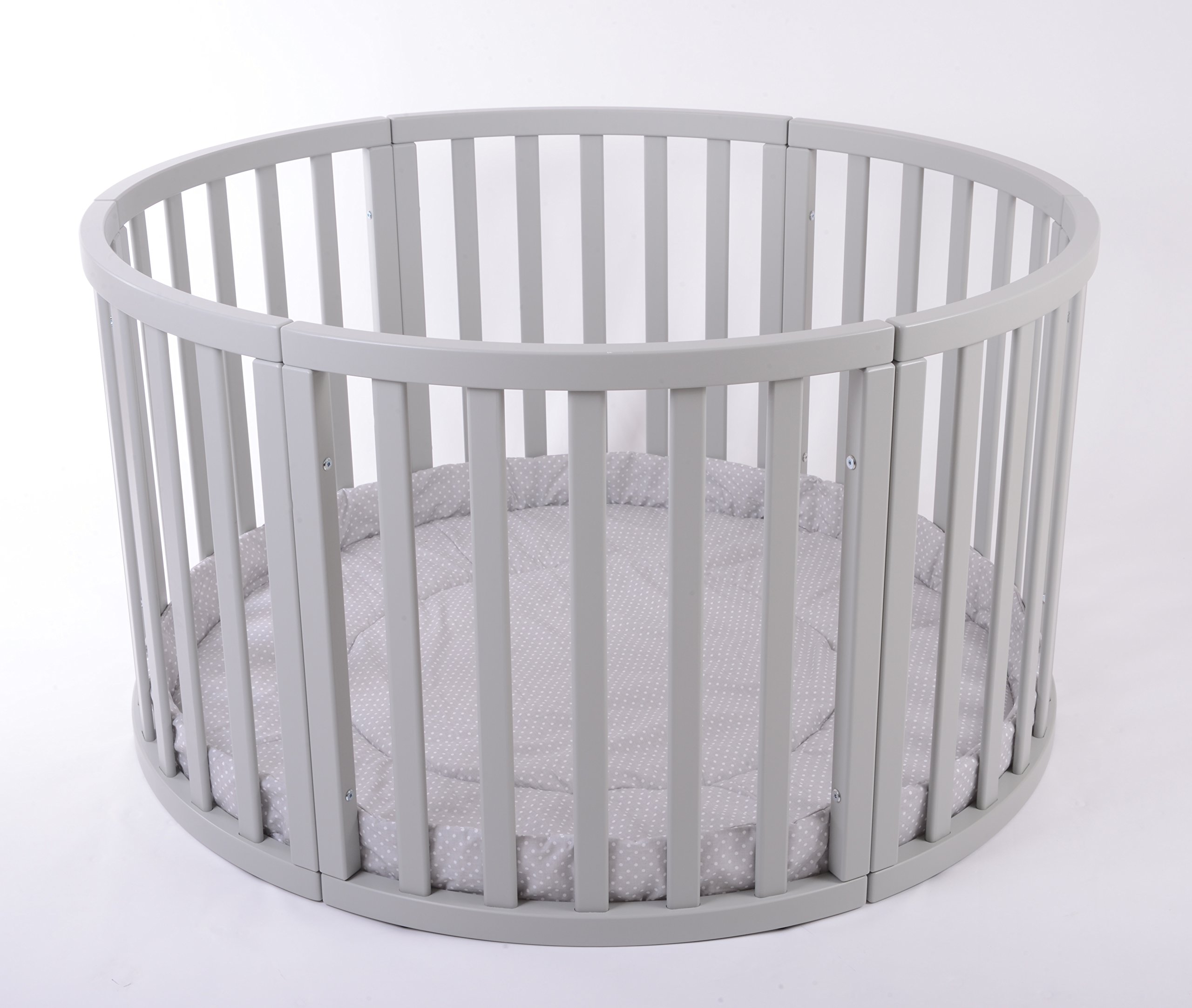 Round PLAYPEN Apollo Quattro Very Large Wooden Play Pen with Play-mat by MJmark Sale Sale (Grey Polka Dots)