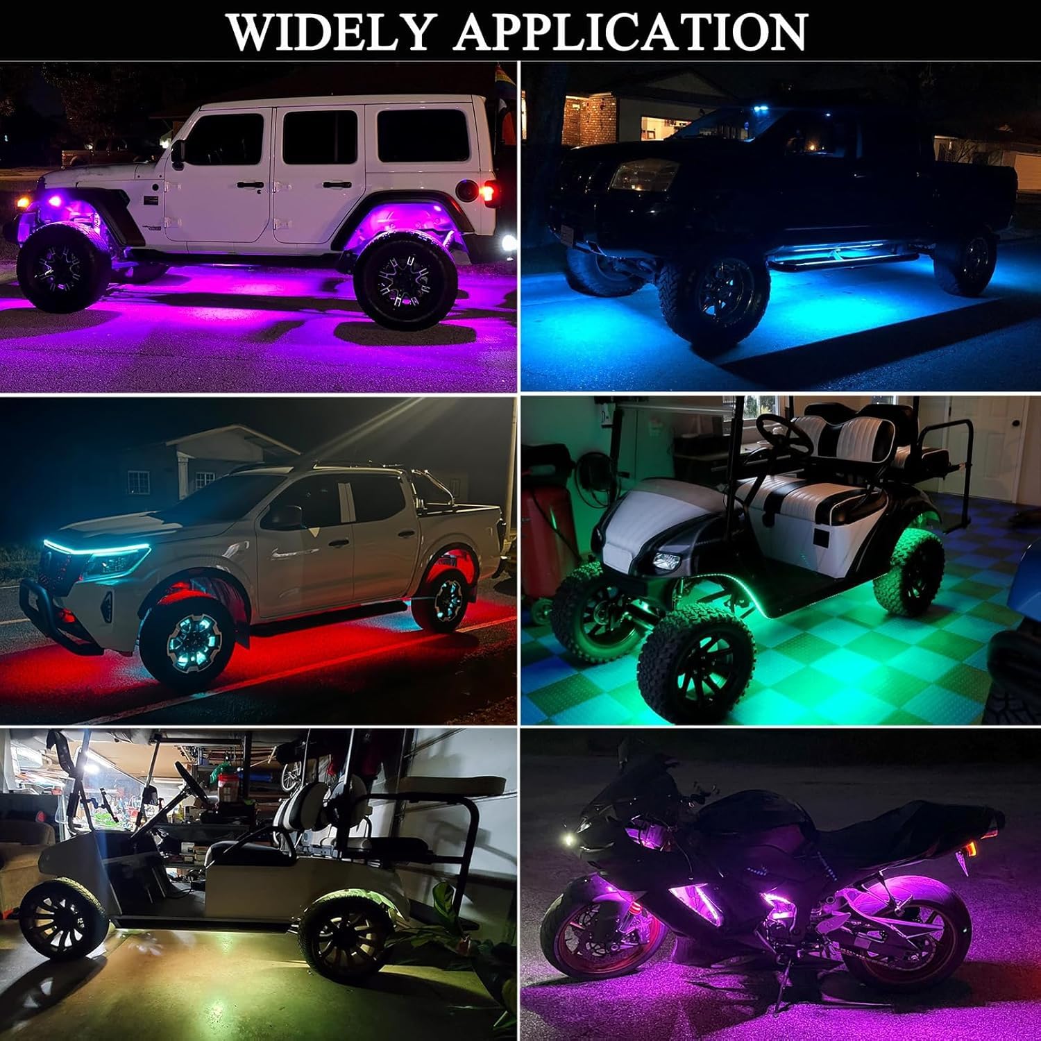4 pezzi sotto illuminazione per auto, 16 milioni di colori, controllo app, sincronizzazione musicale, strisce luminose RGB impermeabili per auto, SUV.