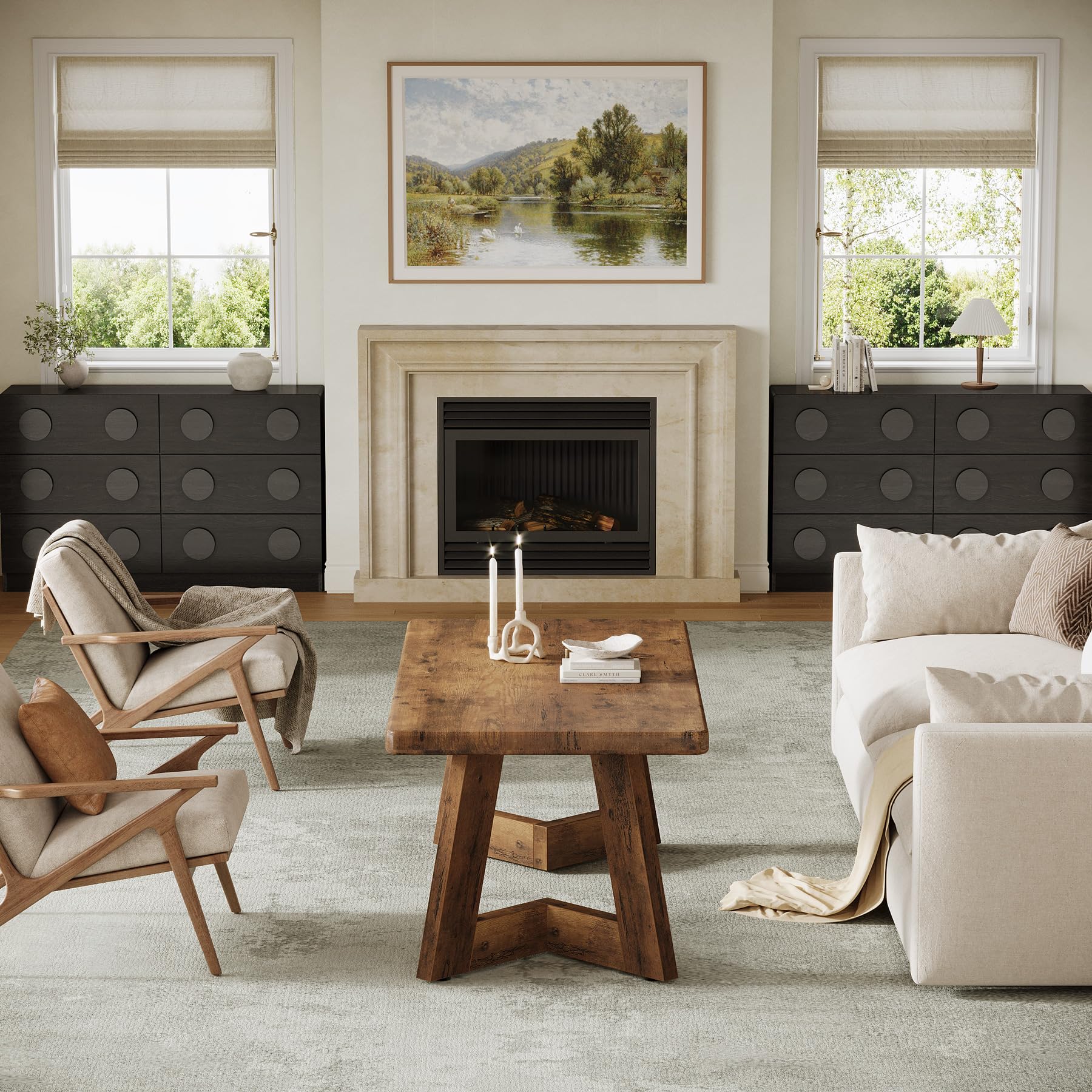 Tribesigns Tavolino da Salotto, Tavolino da Caffè in Stile Country con Gambe a V, 120 x 60 cm Tavolo da Divano Rettangolare per Soggiorno, Facile da Montare, Marrone Rustico