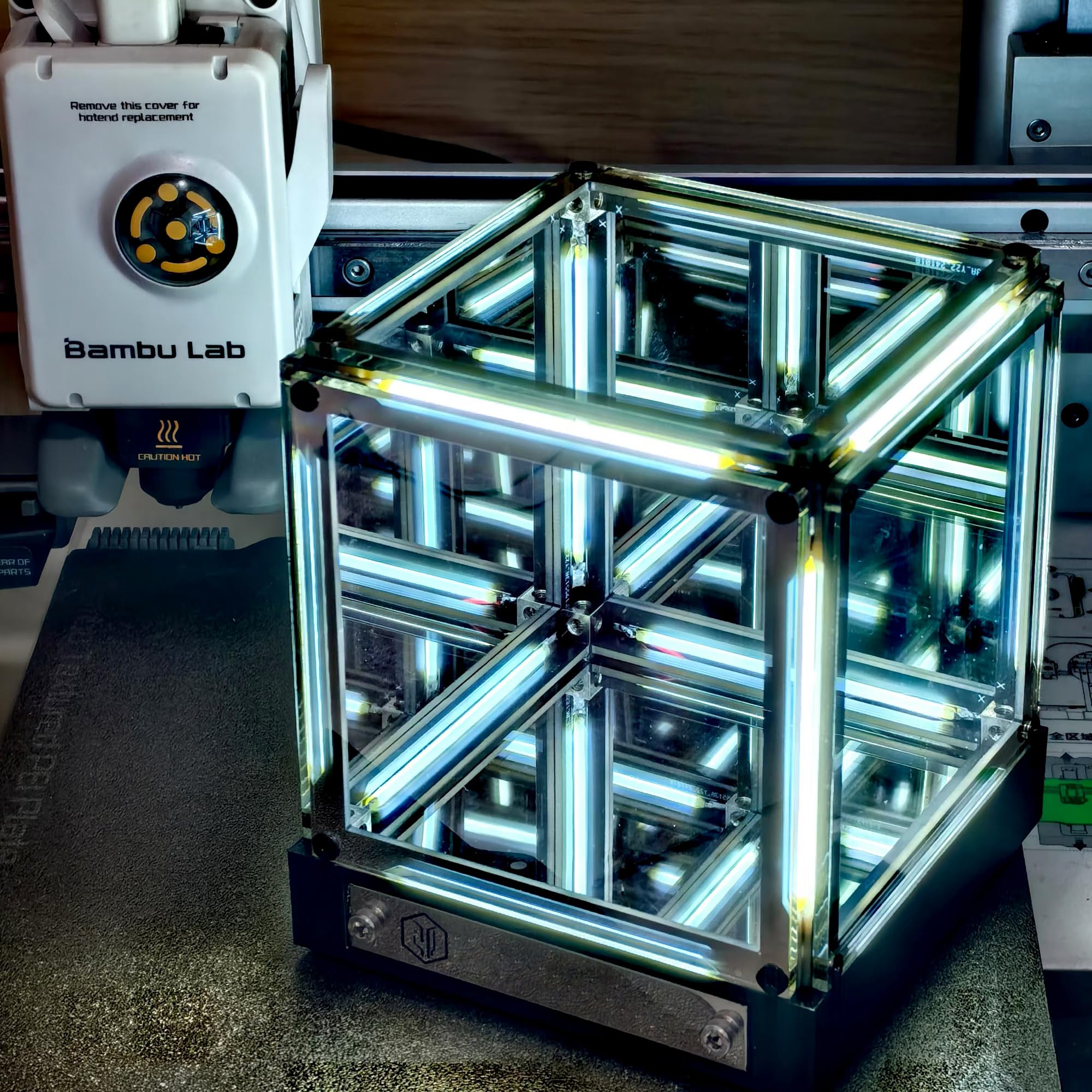 Lámpara de noche con espejo Infinity - Lámpara de noche LED con forma de cubo acrílico 4D, efecto abiso, luz de ambiente regulable, recargable USB-C para gamer, luz ambiental futurista para (Blanco)