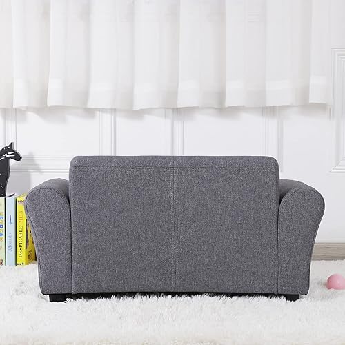 Miniatura 8 de Yoonnie room Sofá infantil de 2 plazas con otomana grande, sofá para niños con tela de lino, sofá para niños de 0 a 3 años, color gris