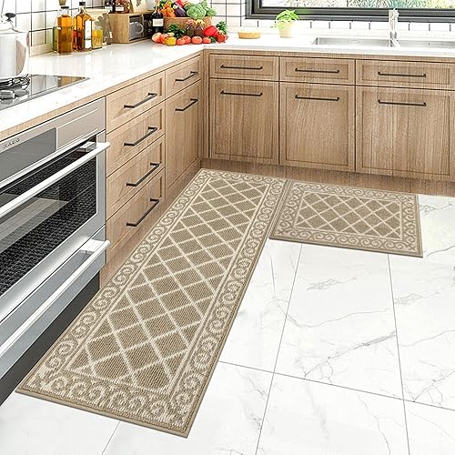 Miniatura 7 de HEBE Juego de 2 alfombras de cocina con corredor, antideslizantes, tapetes de cocina lavables para piso, alfombra KItchen para pasillo, entrada,
