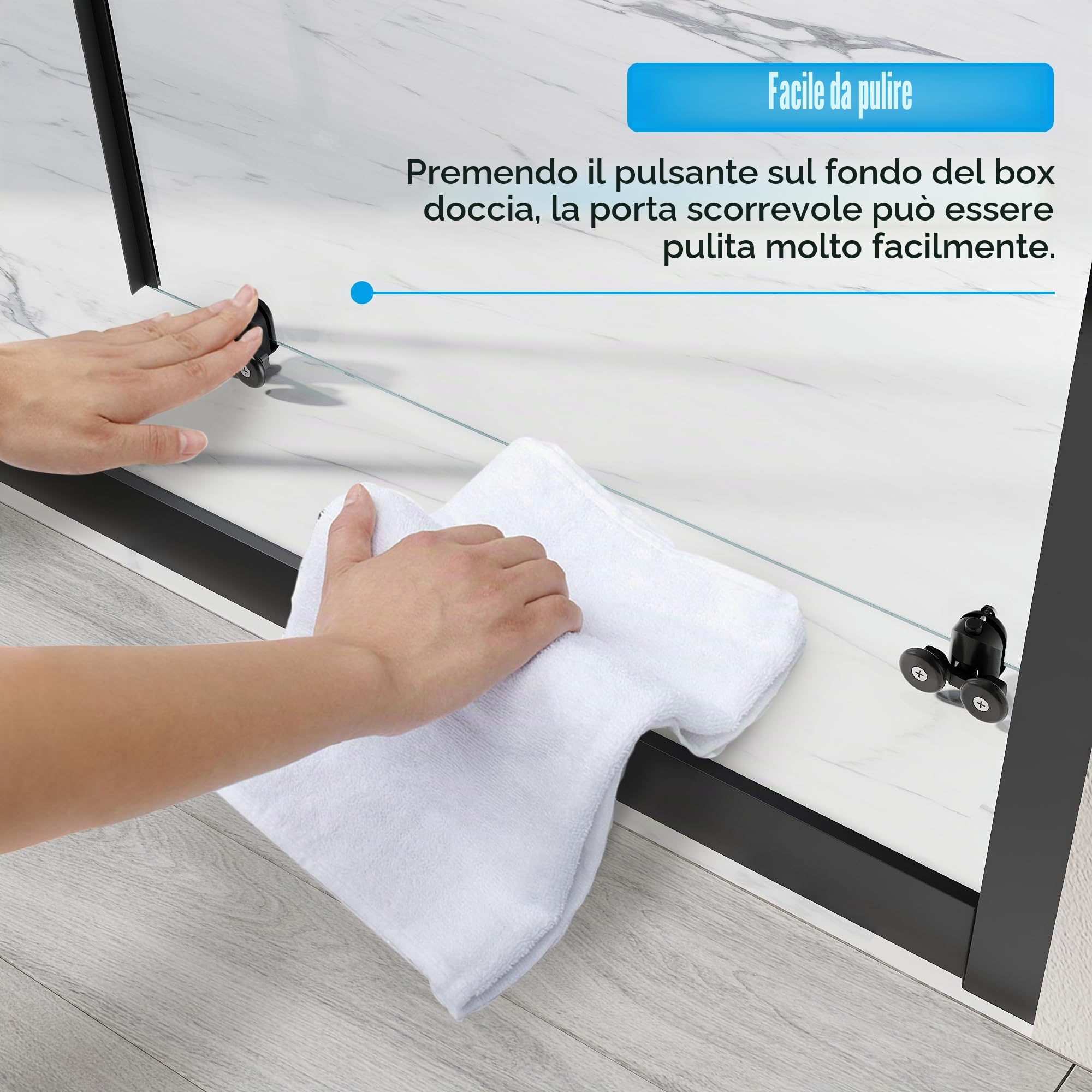SONNI Box Doccia Con Porta Scorrevole, Nero Opaco, Varie Misure 100/110/120 cm, Porta Doccia Singola Scorrevole in Vetro di Sicurezza (ESG) Trasparente, 120x185 cm