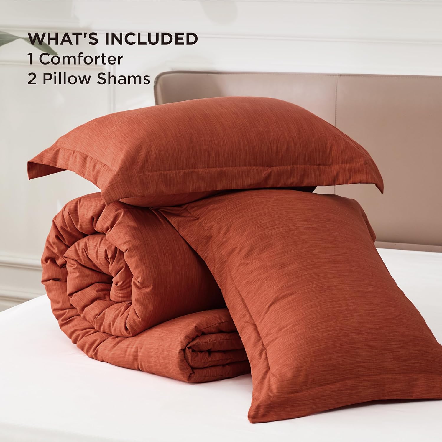 Bedsure Full Comforter Set - Burnt Orange Soft Bedding for All Seasons, Cationic Dyed Bed Set, 3 Pieces, 1 Full Size Comforter (82"x86") and 2 Pillow Shams (20"x26"+2") - Image 7