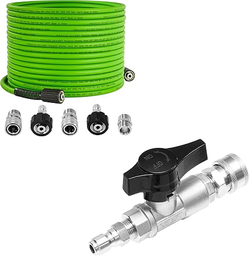 PWACCS Manguera de lavado a presión de 50 pies x 1/4 pulgadas, manguera de lavadora eléctrica, resistente a las torceduras, lavadora a presión de