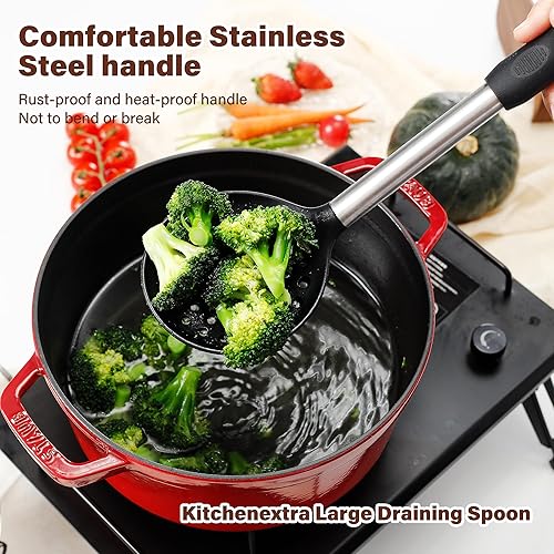 Miniatura 5 de NCUE Juego de utensilios de cocina, 35 piezas de utensilios de cocina de silicona con soporte, con mango de acero inoxidable, cucharas, servidor de