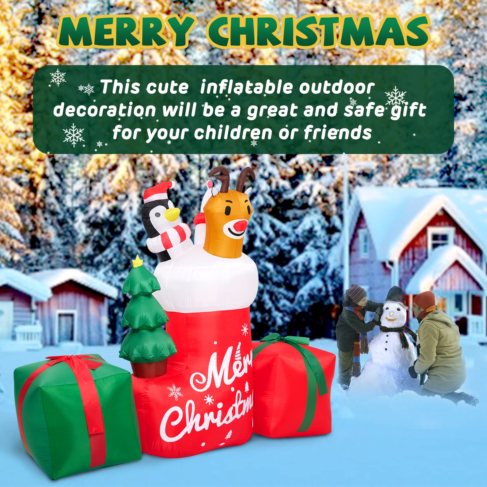 Garvee 8ft Aufblasbare Weihnachtsdekoration für draußen – Beleuchtetes Tier in Weihnachtssocke mit Geschenkbox – LED-Beleuchtung – Perfekt für Garten & Hof – Christmas Socks Animal Inflatable Model