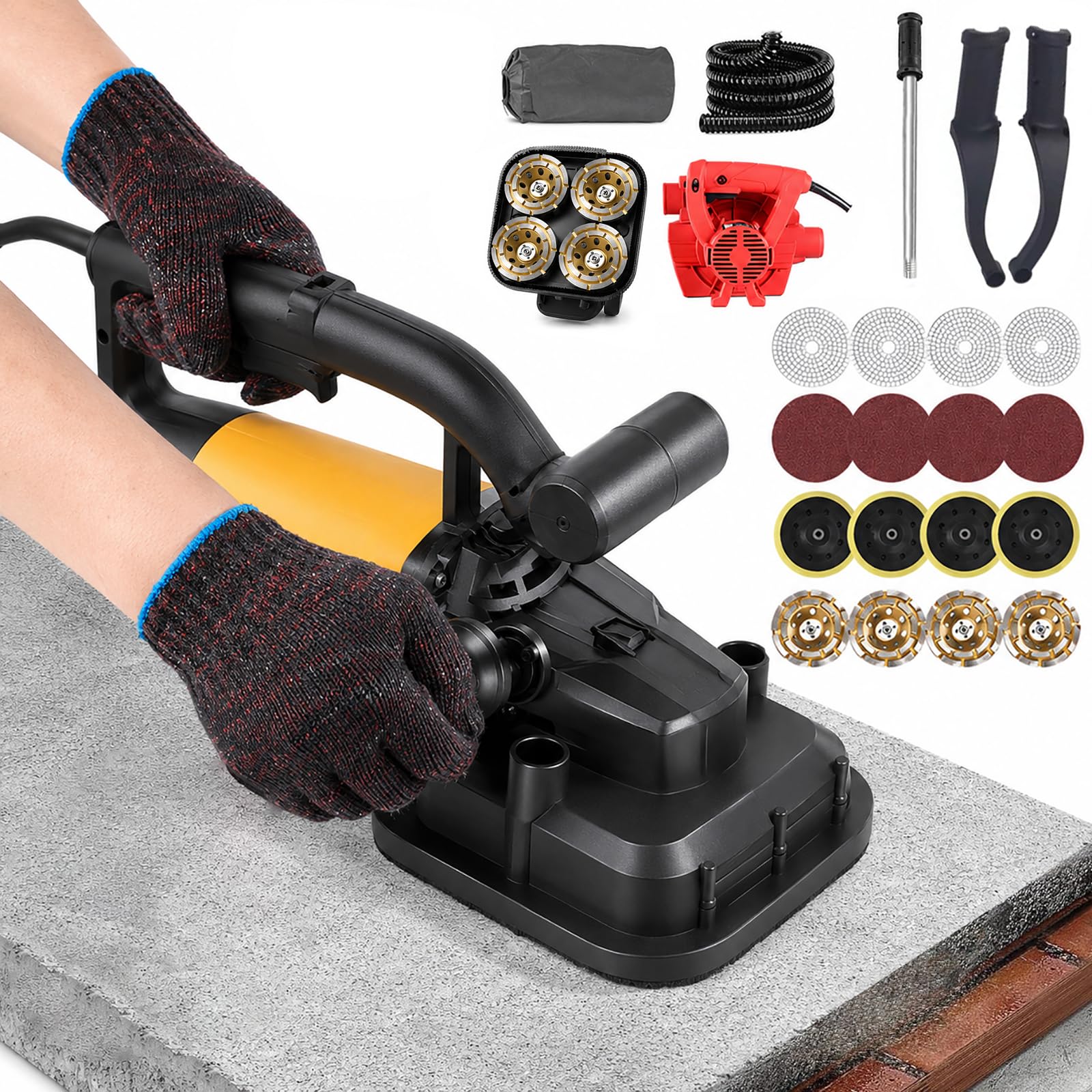 Hcauynn Kitb Concrete Floor Grinder 3800W, 4-Head Floor Grinder For Concrete With 6-Speed Control, Concrete Sander For Epoxy Removal, Cement Grinding & Floor Polishing