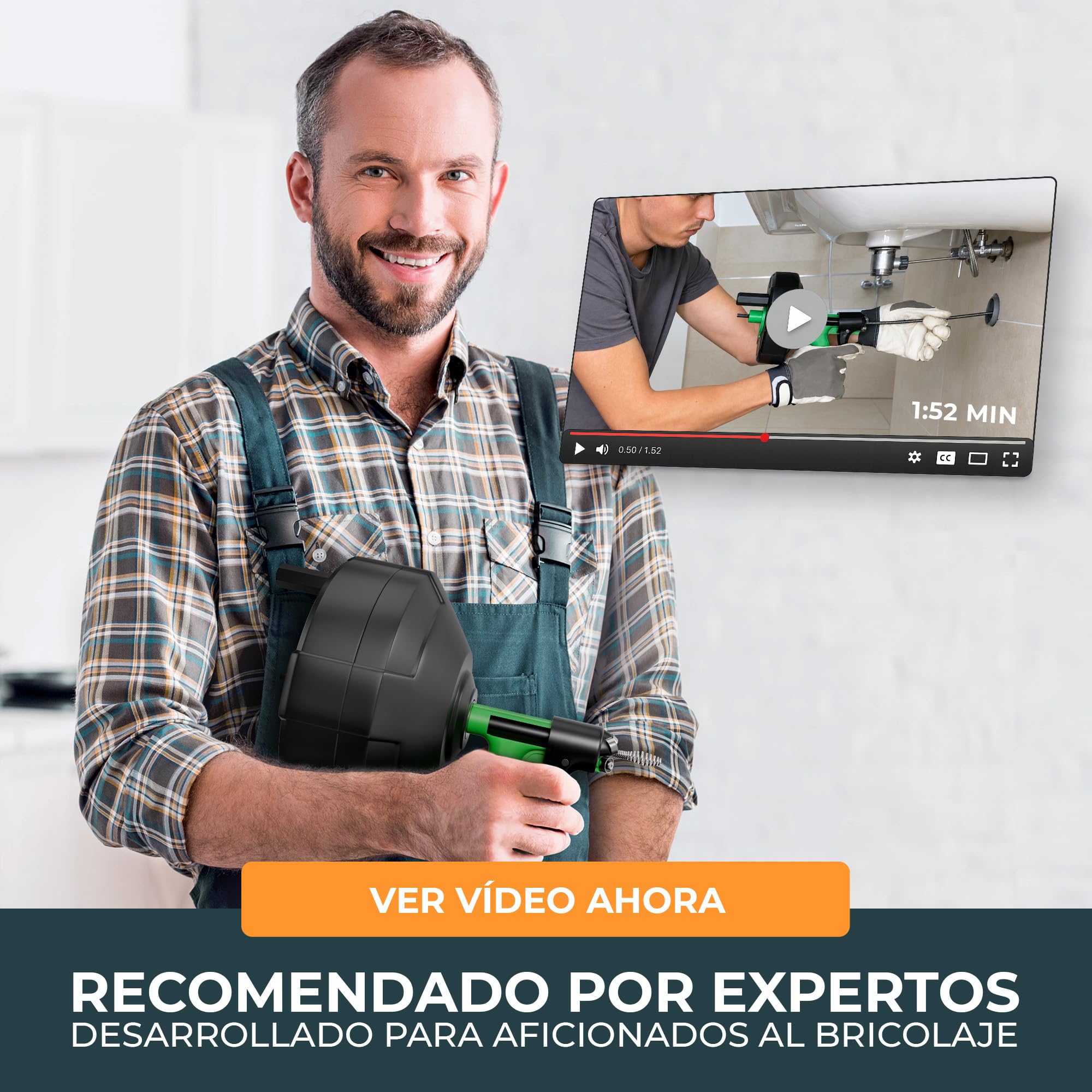 Meisterfaktur Desatascador Tuberias [15M] - Función Automática - Espiral para Desatascar Tuberias Automática - ¡Espiral Limpiador de Desagües y de Tuberías para Aficionados al Bricolaje!